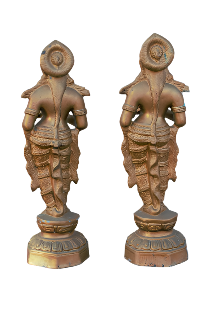 Vintage Bronze "Deep Lady" Lakshmi Welcome Statues - Set of 2