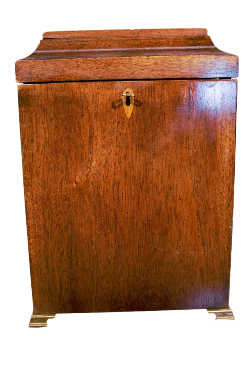 Antique Brandt Furniture Co. Inlaid Mahogany 4 Bottle Decanter Spirit Box