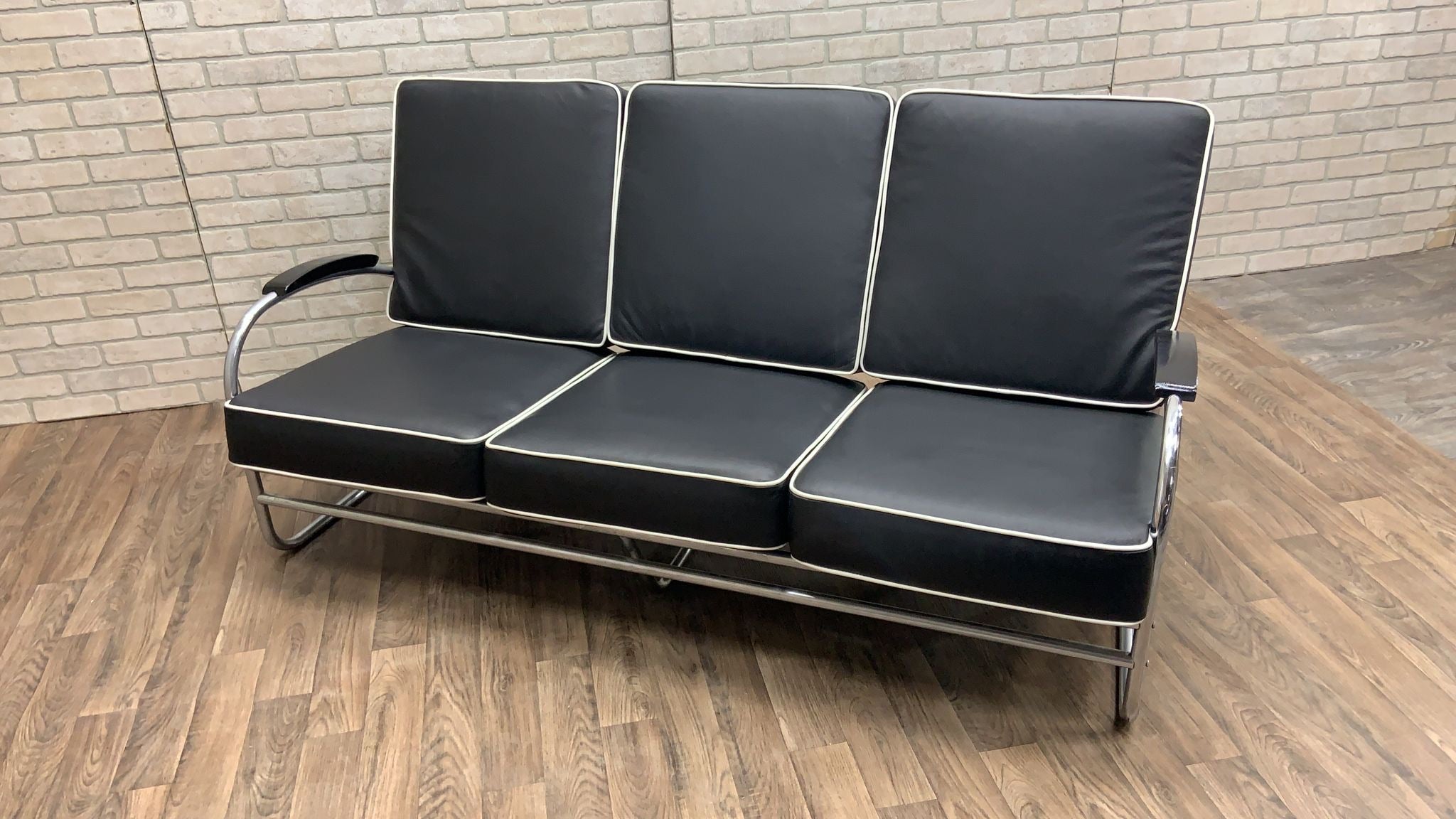 Art Deco Tubular Sofa & Lounge Chair by Kem Weber Newly Reupholstered