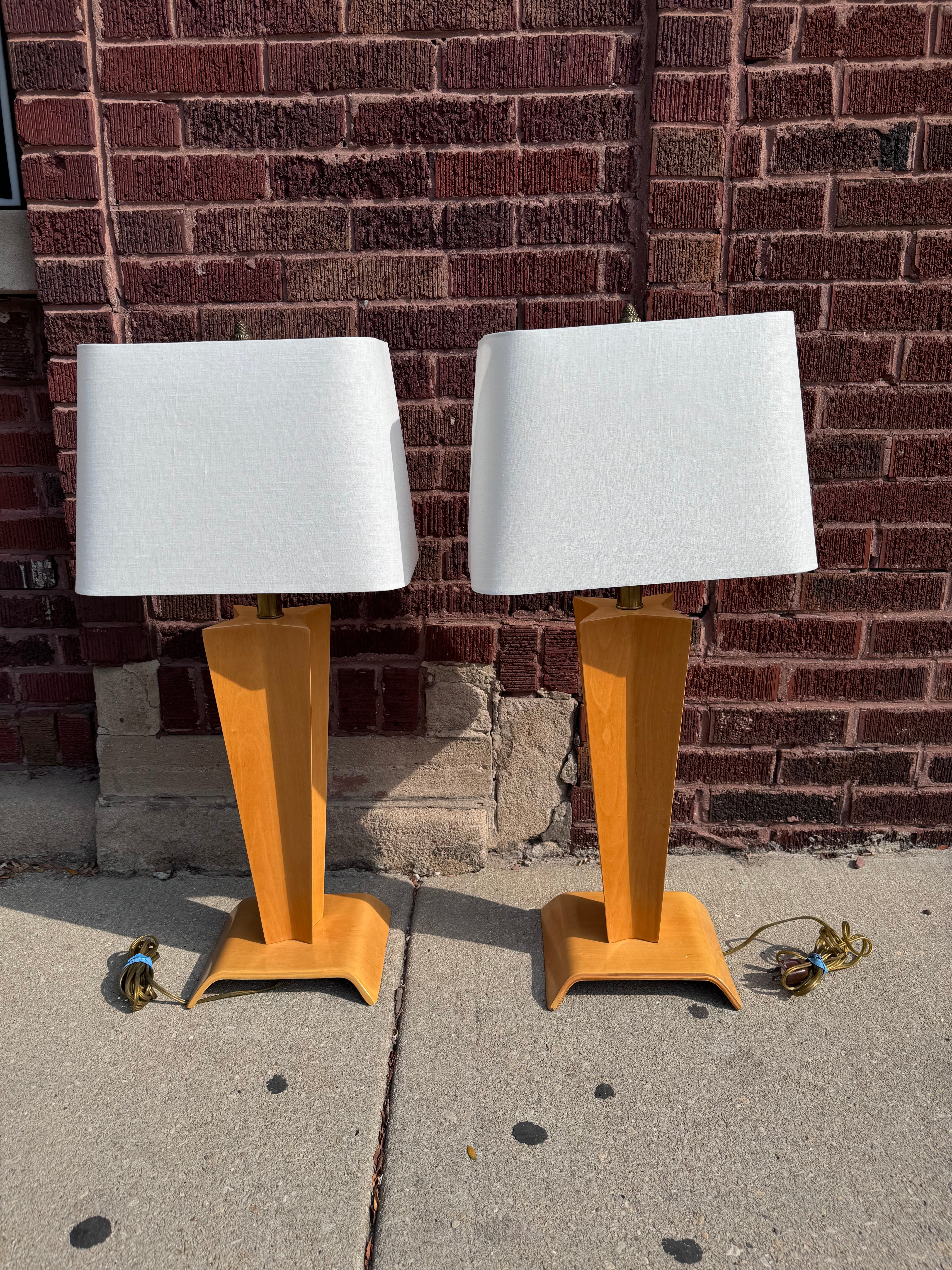 Postmodern Art Deco Style Bentwood Table Lamps - Pair