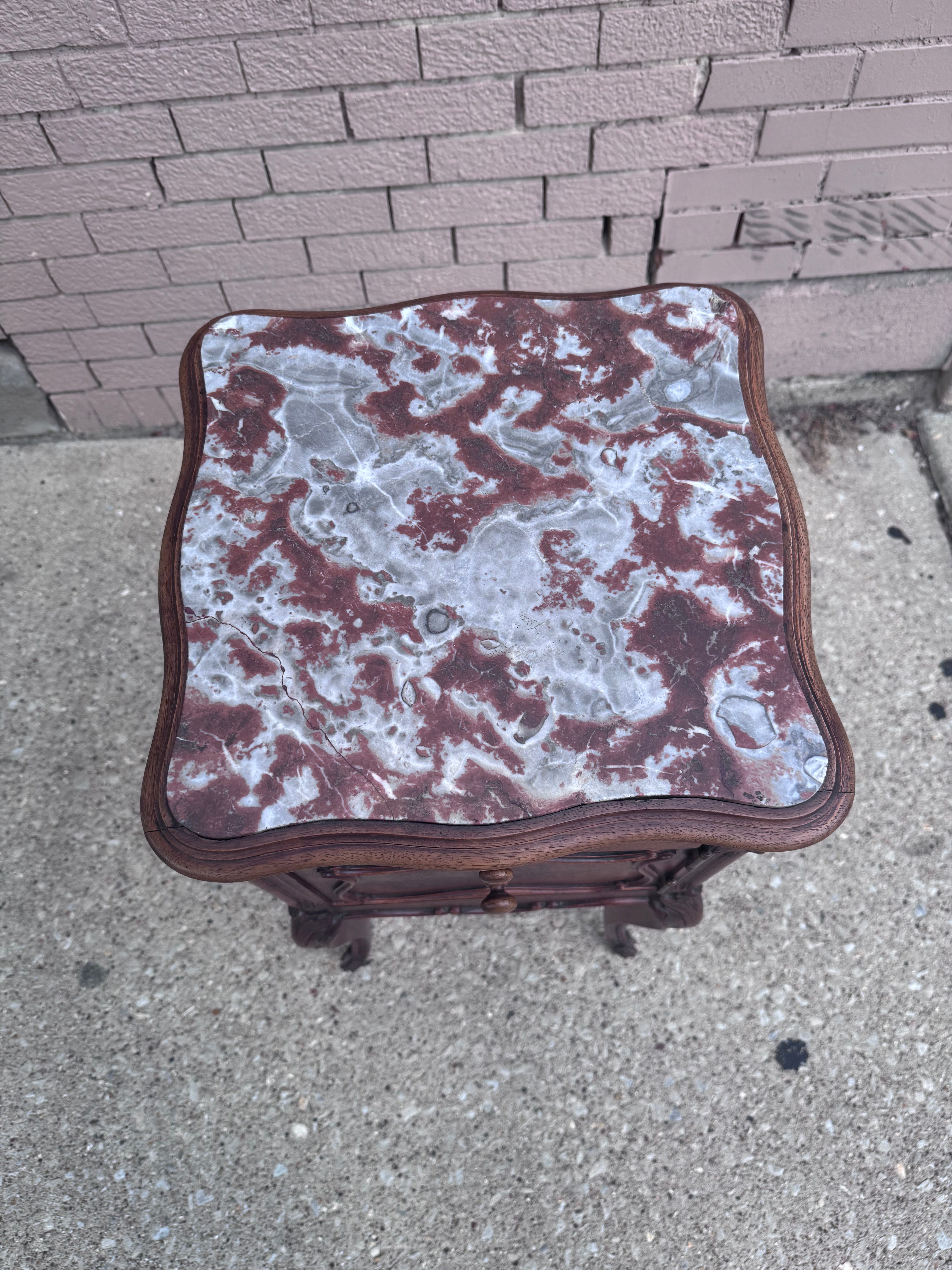 Antique French Louis XV Style Marble Top Smoking Accent Storage Table