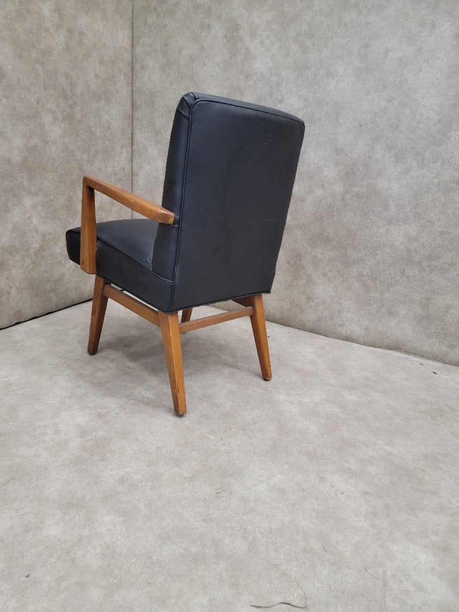 Mid Century Modern Jens Risom Chair In Black Leather