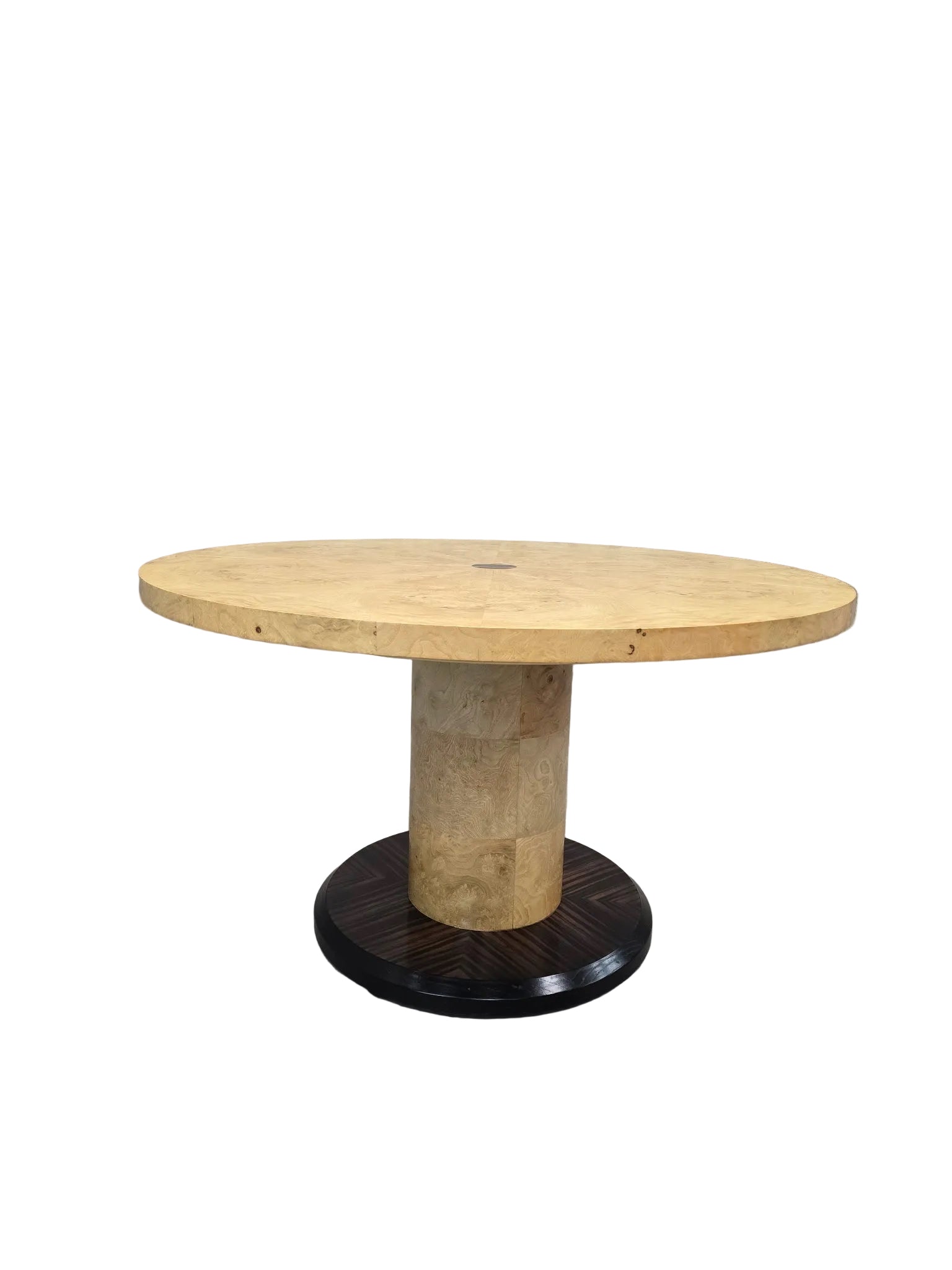 MCM Burl Pedestal Table with Macassar Ebony Base By Henredon