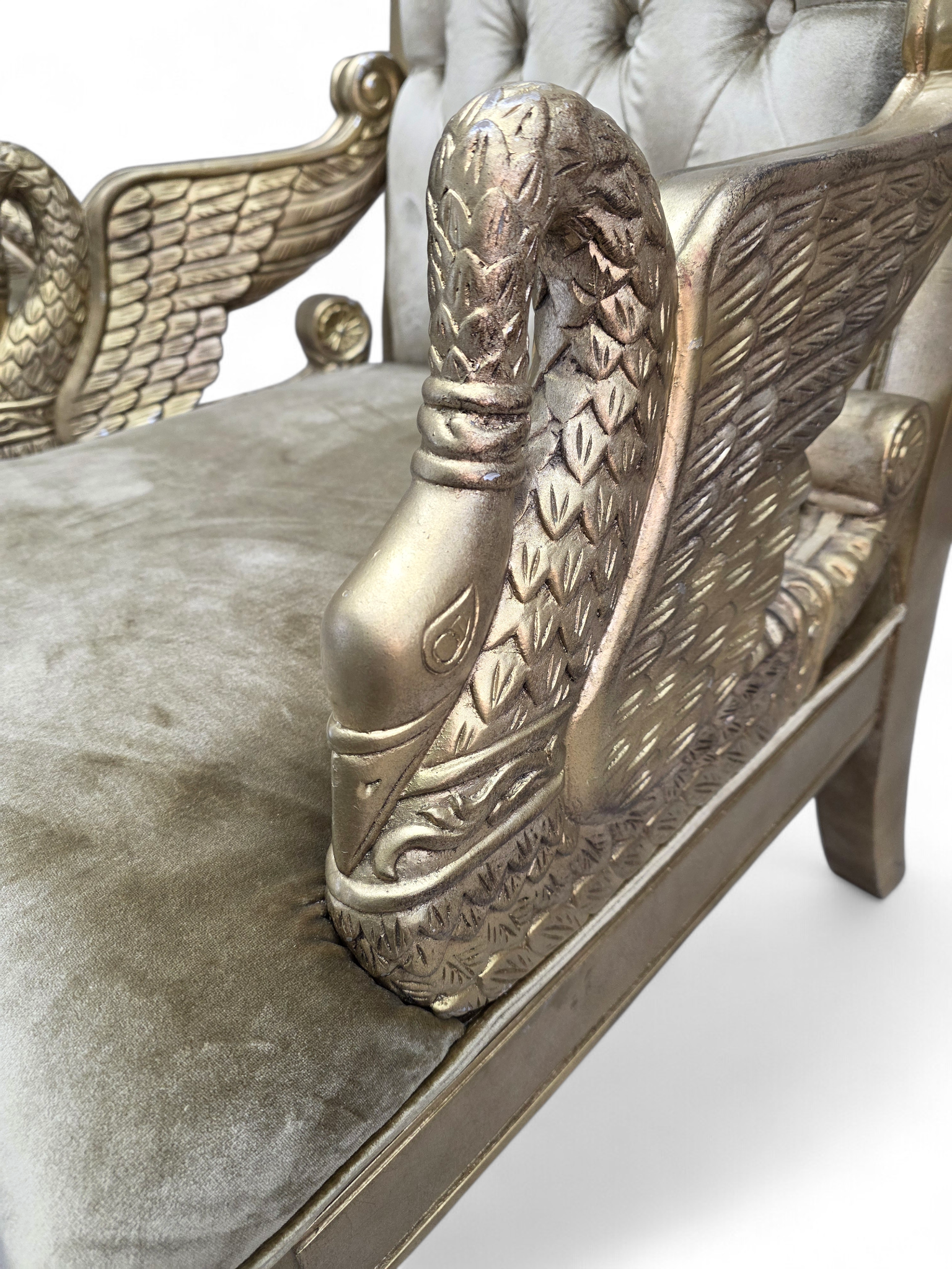 Vintage Neoclassical Empire Swan Arm Giltwood Lounge Chairs Newly Reupholstered - Pair