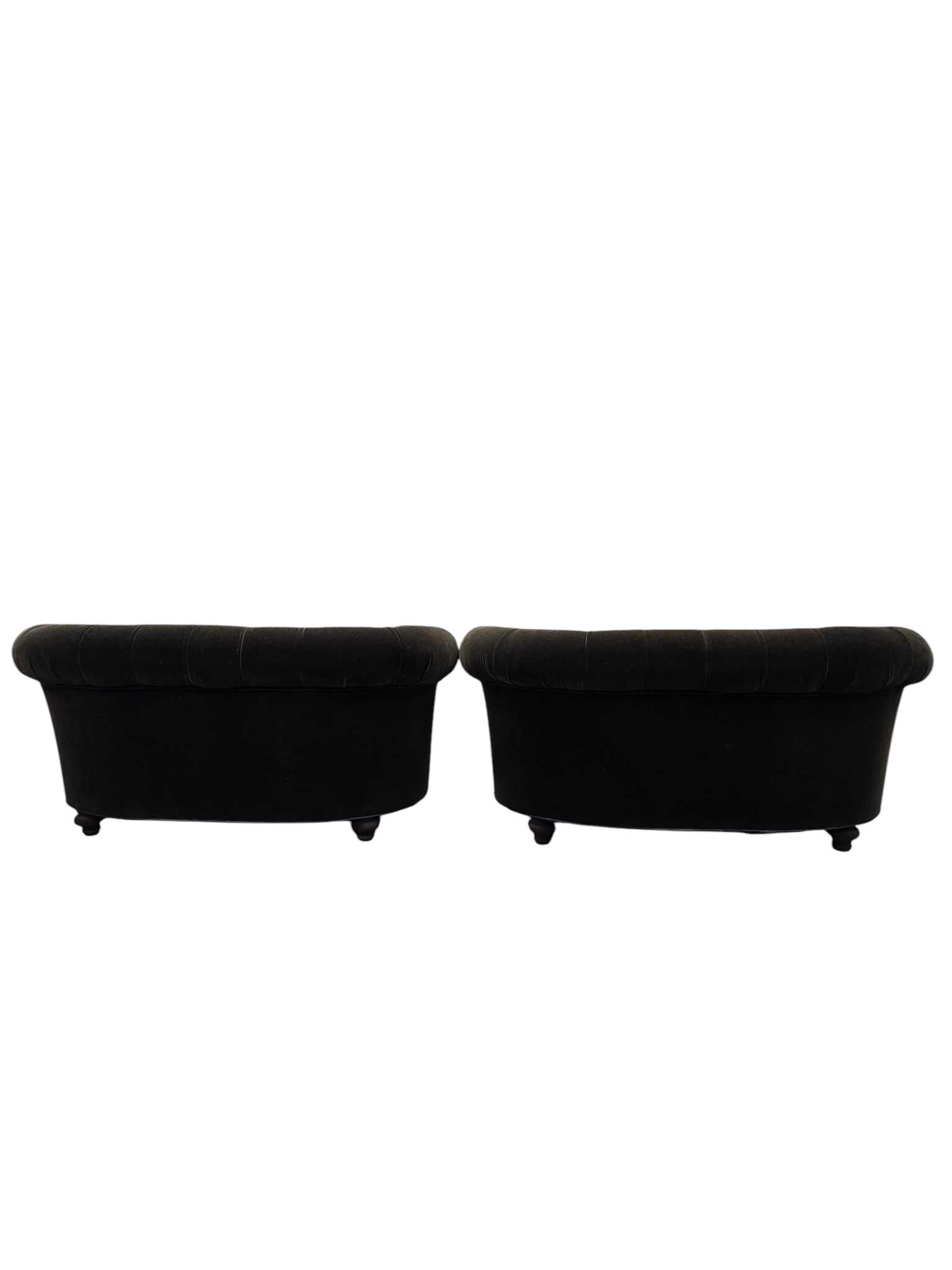 NEW - Hollywood Regency Tufted Barrel Back Loveseats Newly Reupholstered in Dark Chocolate Mohair – Pair