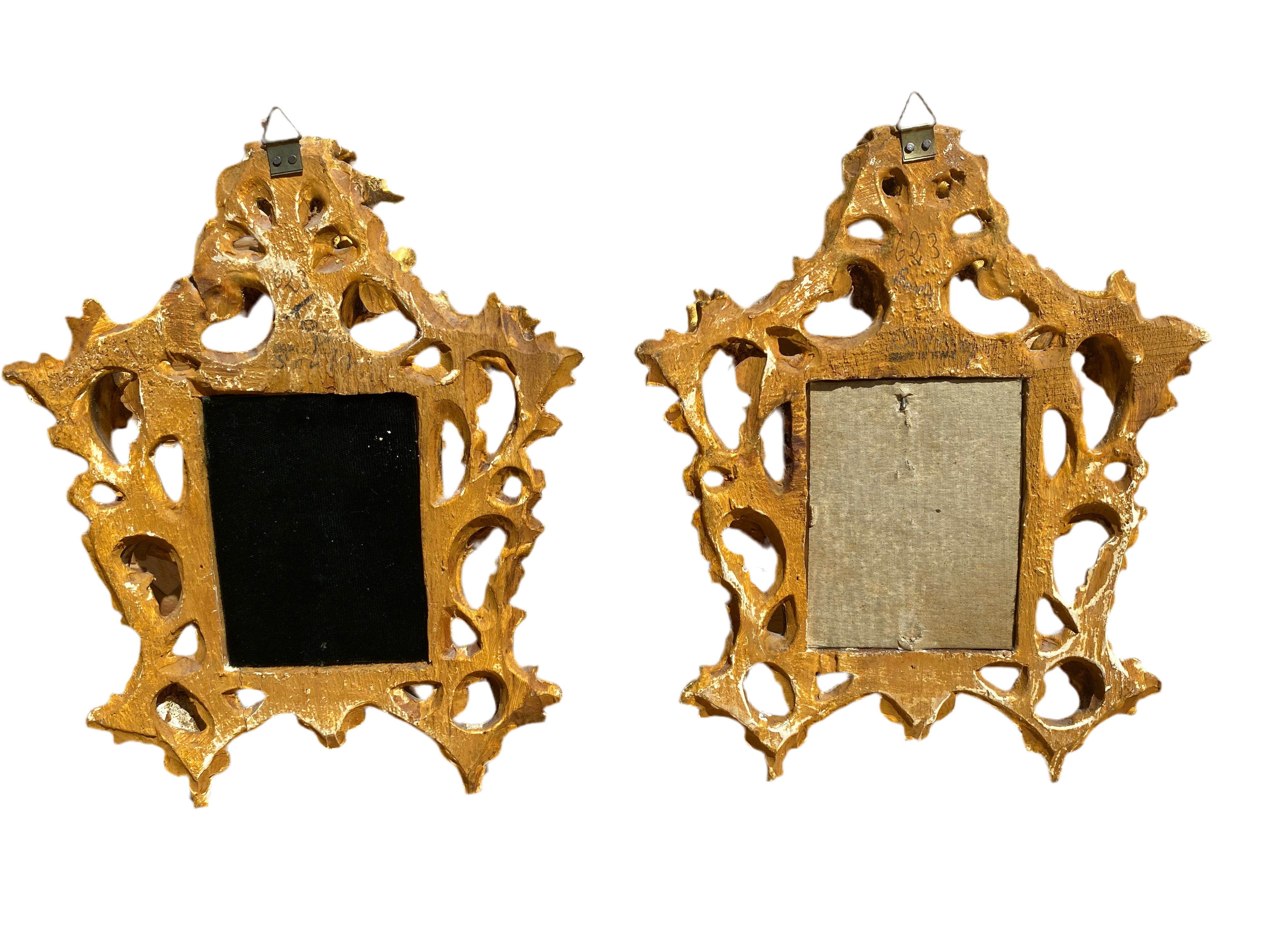 Antique Victorian Portrait on Hand-Painted Porcelain Plaque in a Carved Gilt Wood Frame - Set of 2