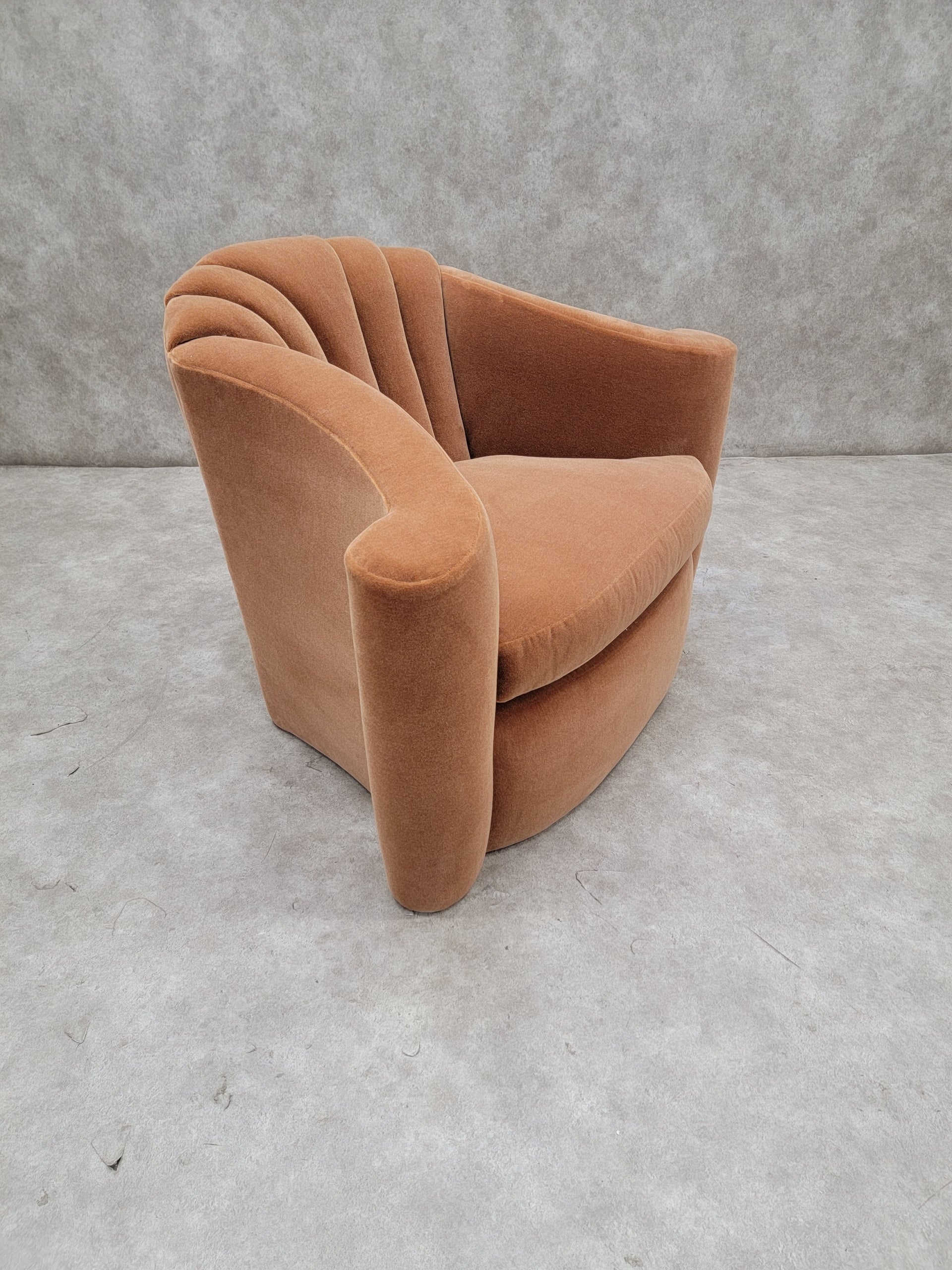 Art Deco Larry Laslo Channeled Back Flared Arms Club Chair Newly Upholstered in Mohair