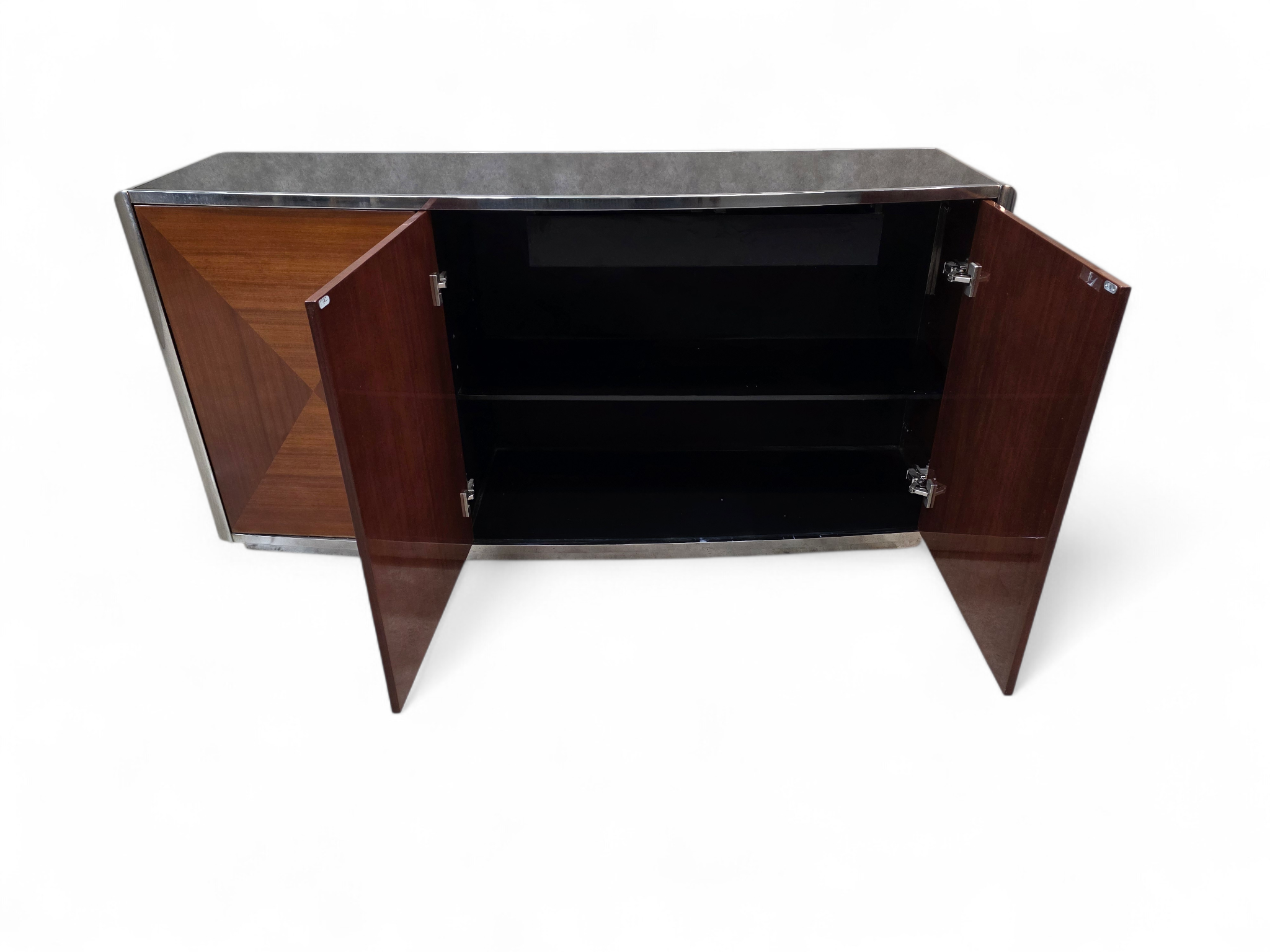 Italian Postmodern Credenza with Book-Matched Wood Doors