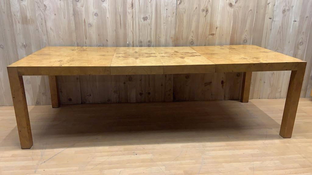Mid Century Modern Milo Baughman for Lane Furniture Burl Olive Wood Rectangular Extending Parsons Dining Table