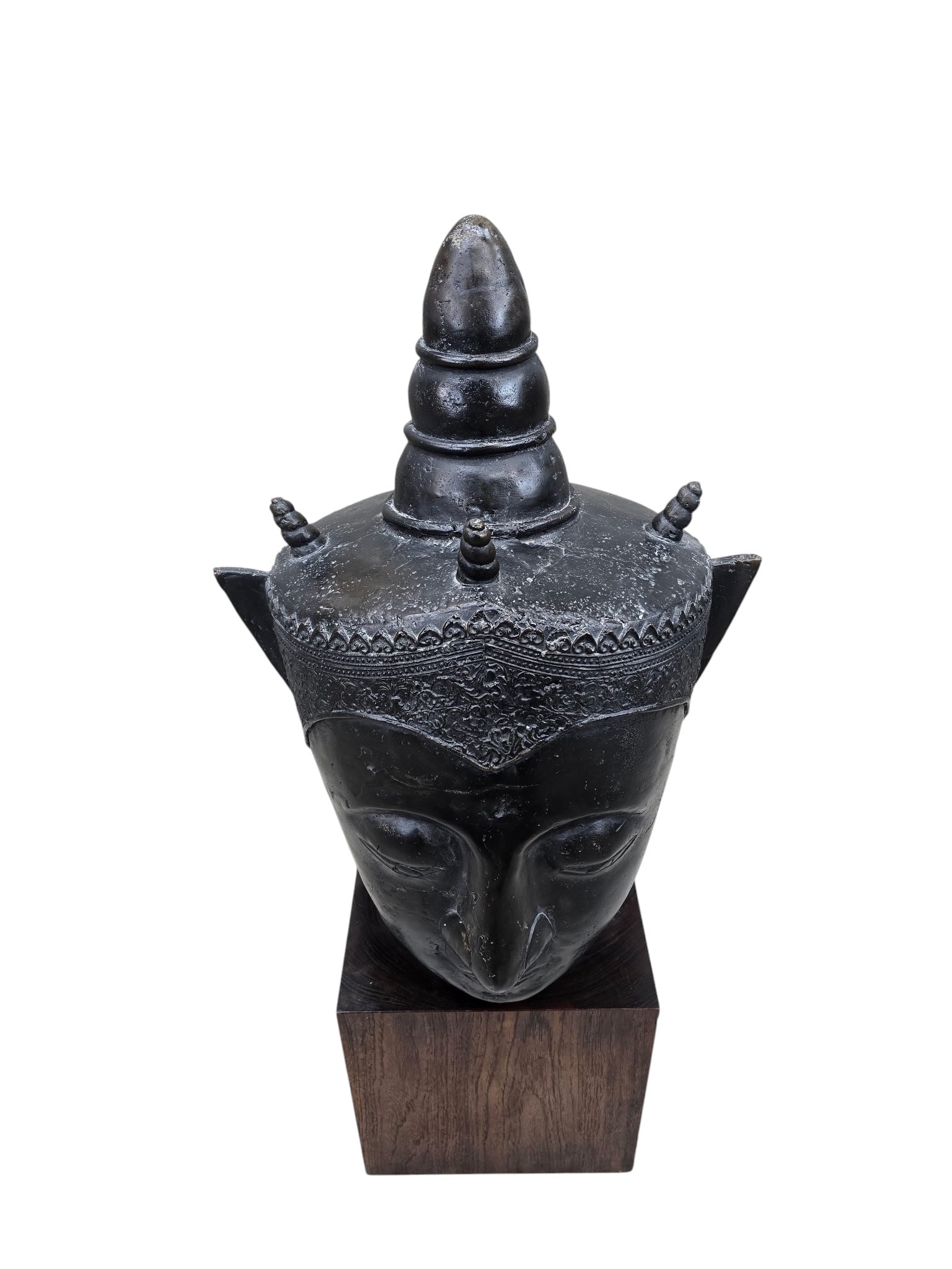 Vintage Southeast Asian Bronze Buddha Head Mounted