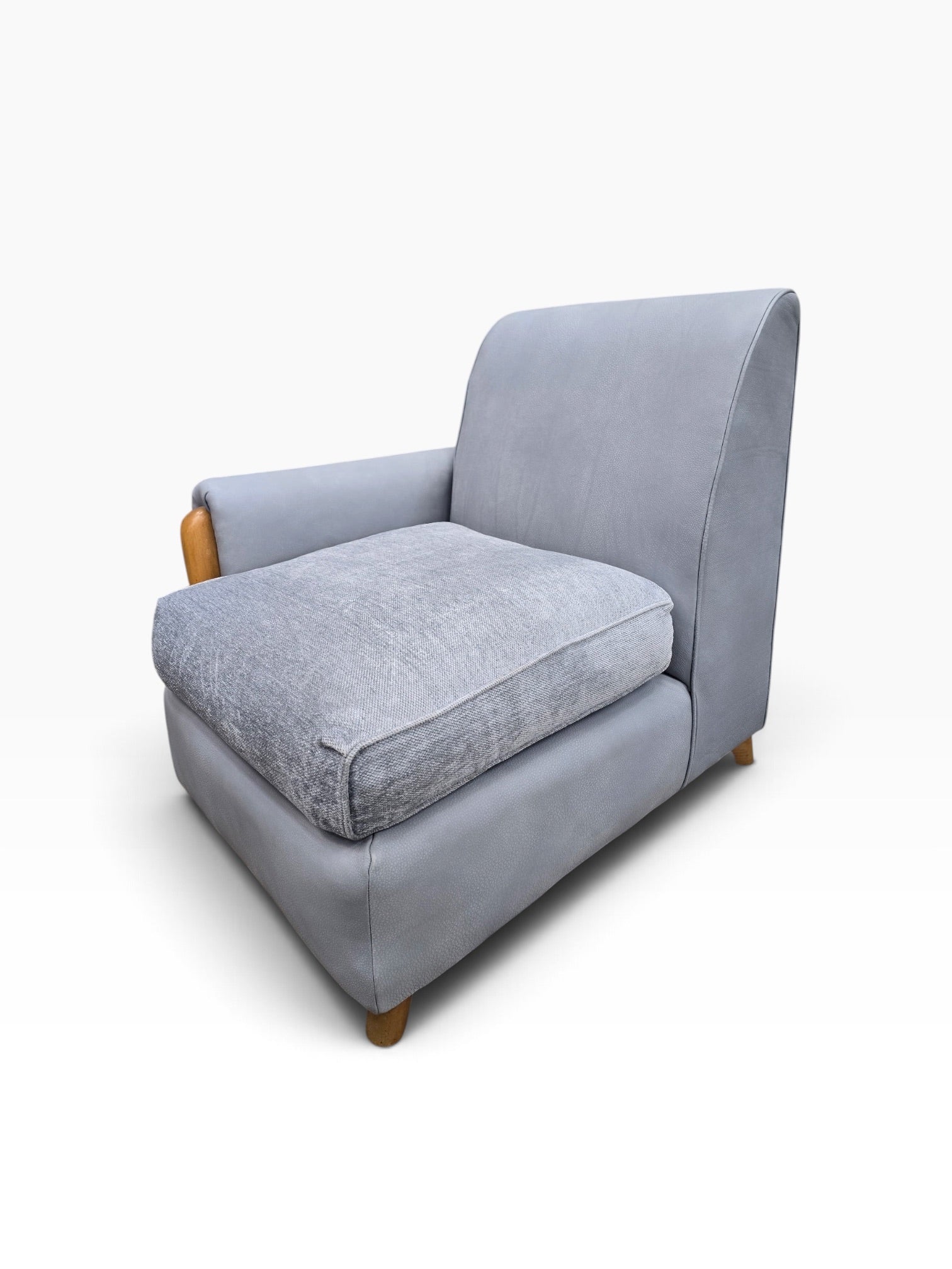 Mid Century Modern Heywood Wakefield Modular Sectional Sofa Newly Reupholstered in Powder Blue Holly Hunt Leather