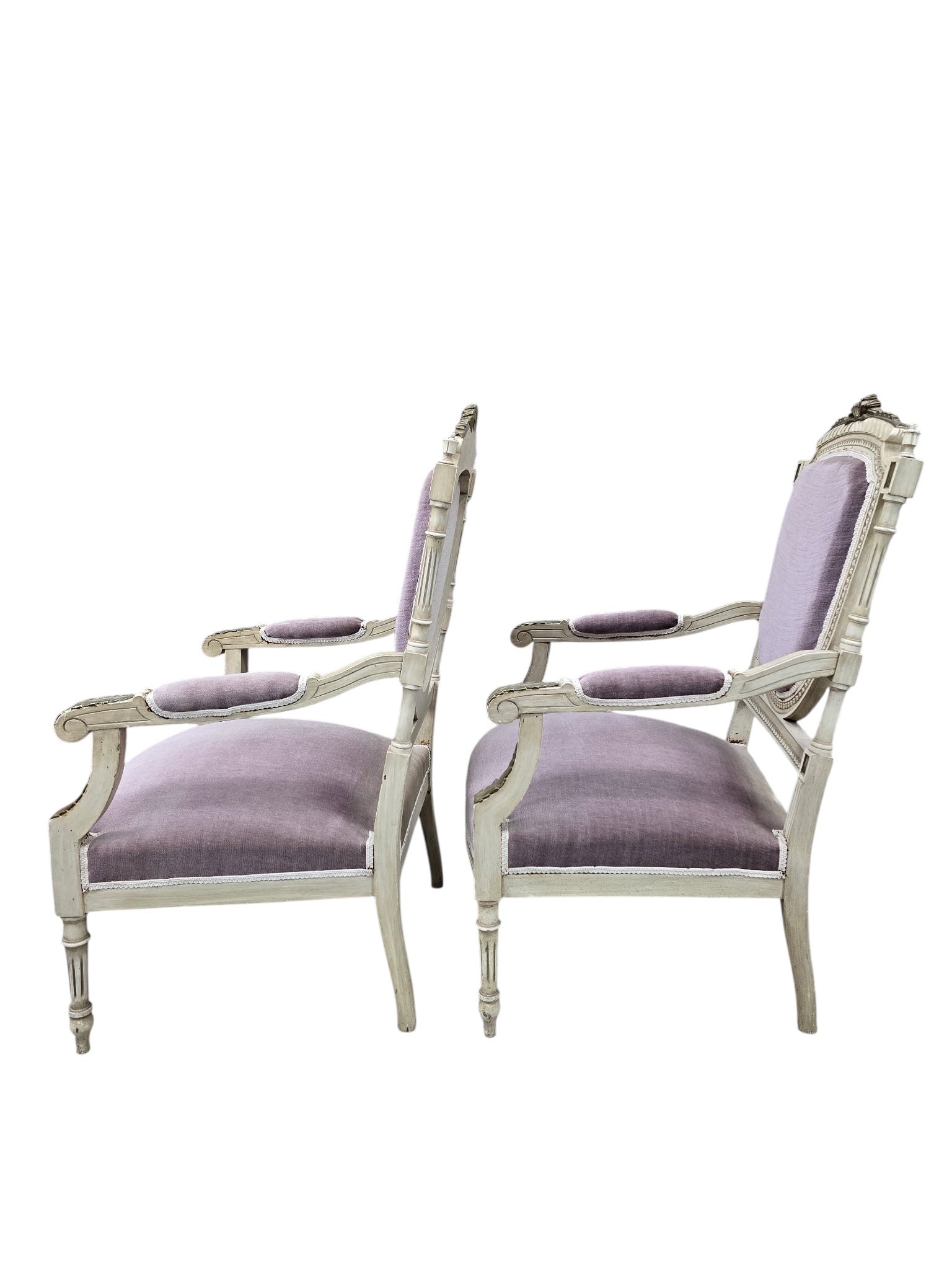 Antique Victorian Carved Ornate Chairs Newly Reupholstered - Pair