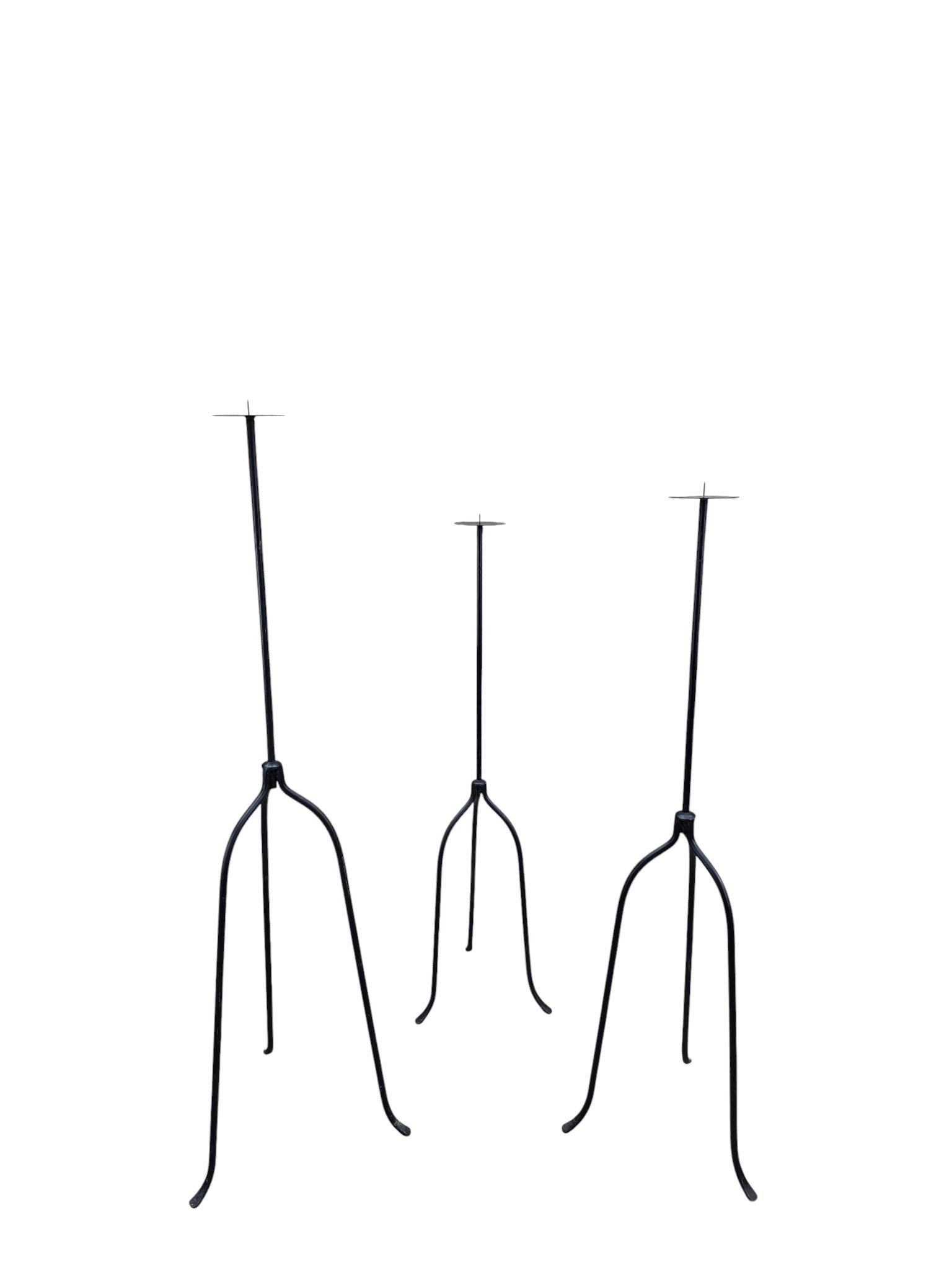 Vintage Black Iron Nail-Top Candle Stands – Set of 3