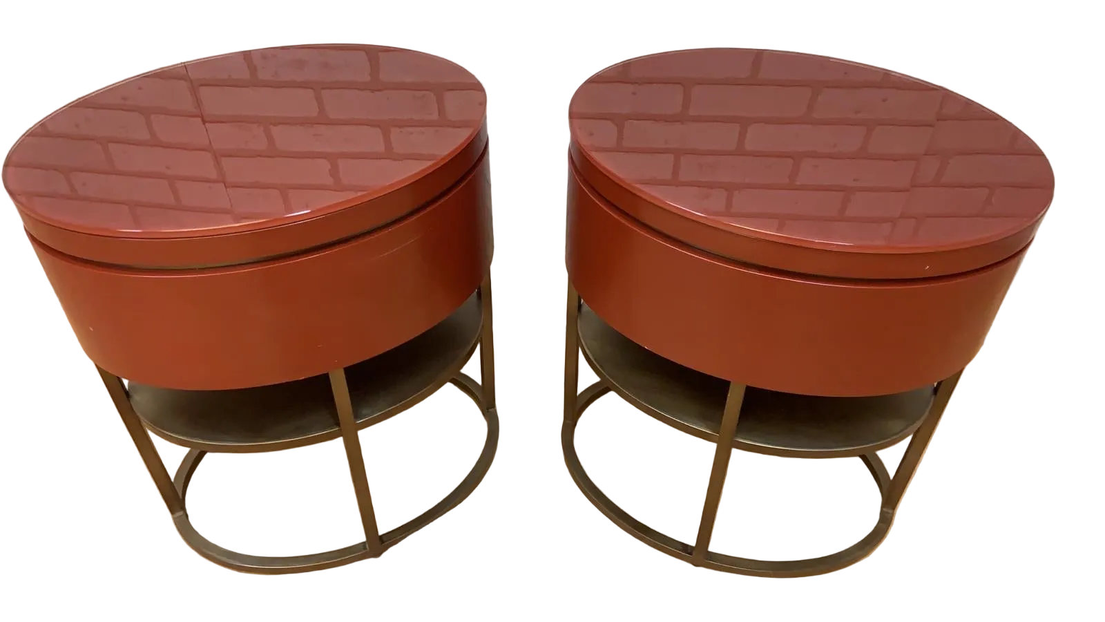 Vintage Contemporary Red Two Tier Side Table - Pair
