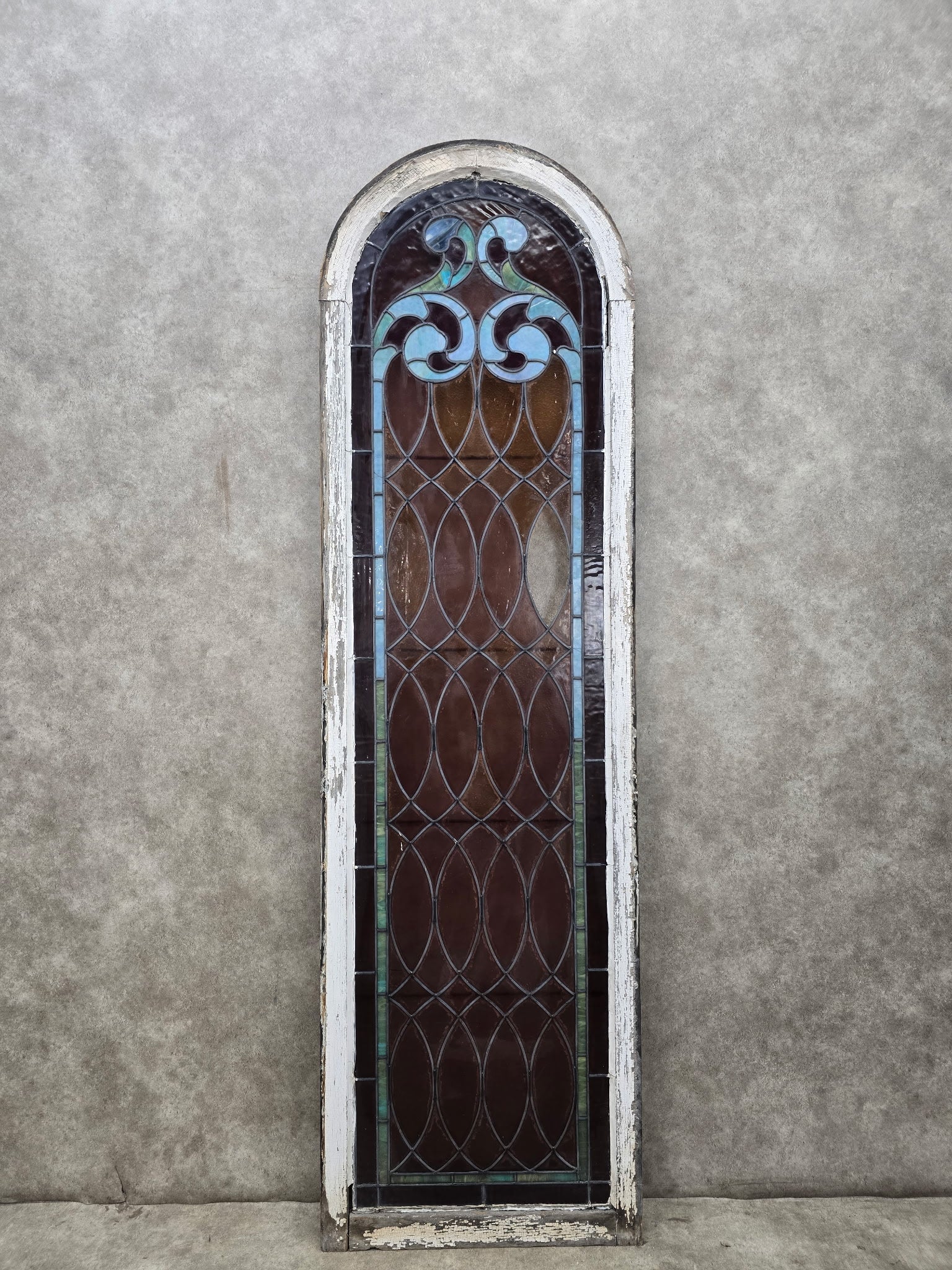 Antique Gothic Arched Stained Glass Church Window