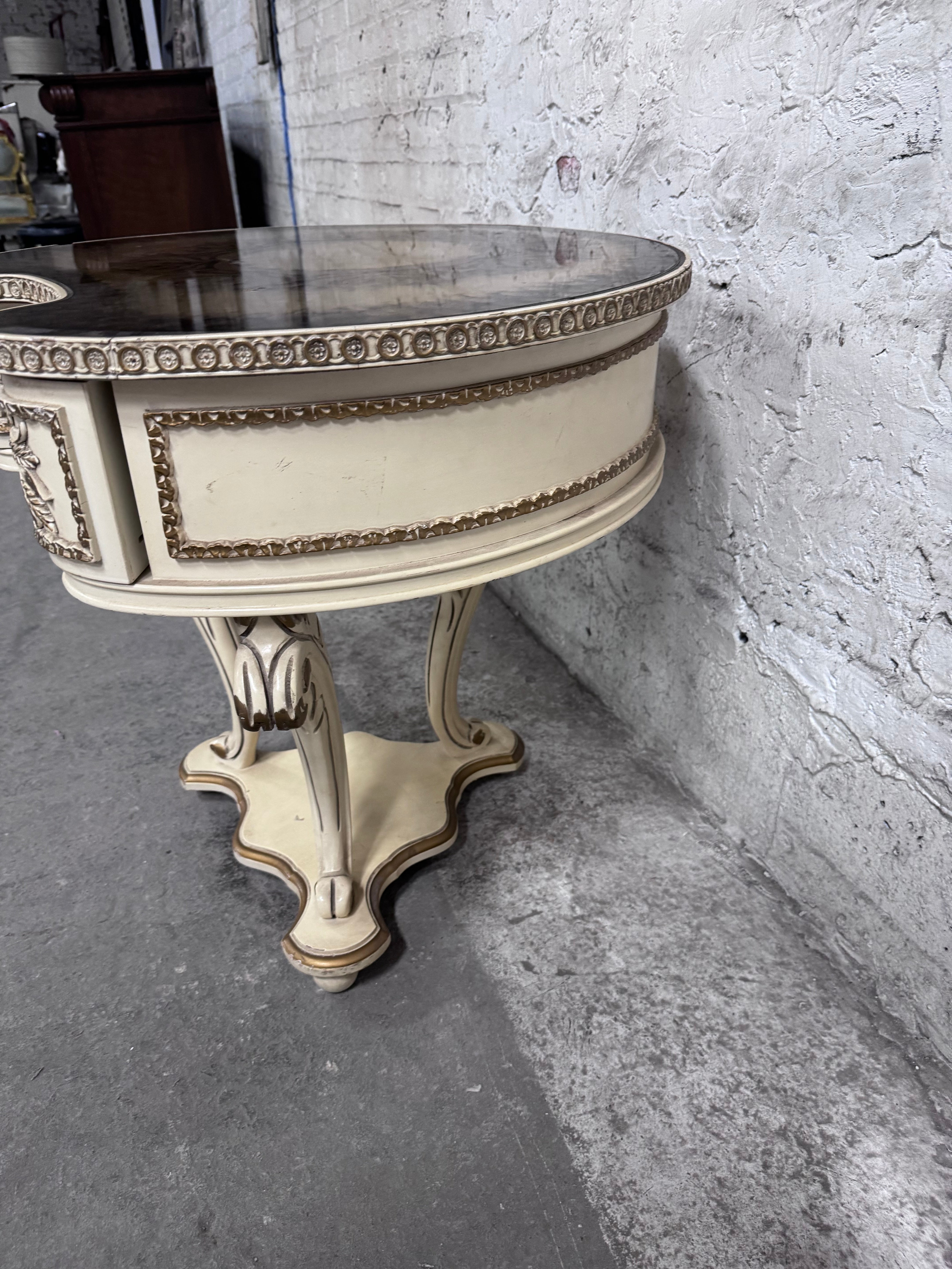 Antique Hand Stenciled with Metallic Oil Strokes Side Table