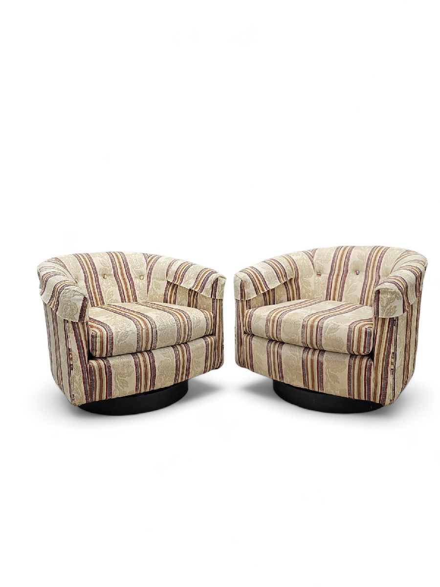 NEW - Mid-Century Milo Styled Ebony Wood Based Swivel Tub Chairs