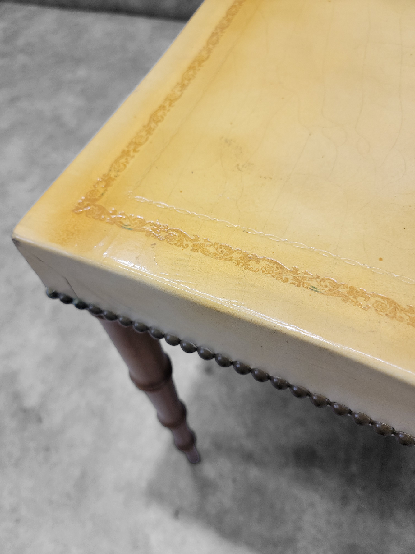 NEW - Mid-Century Tapered Bamboo Leg Game Table Upholstered in Canary Yellow Leather by Barnard & Simonds Furniture Co.