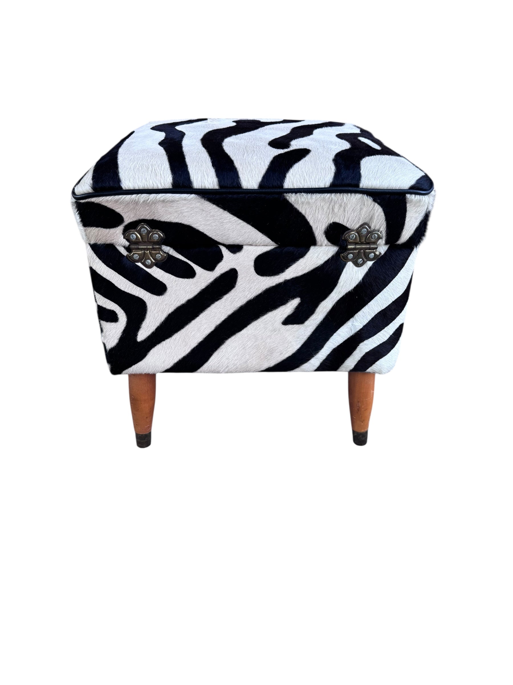Vintage Storage Ottoman Newly Upholstered in Zebra Cowhide