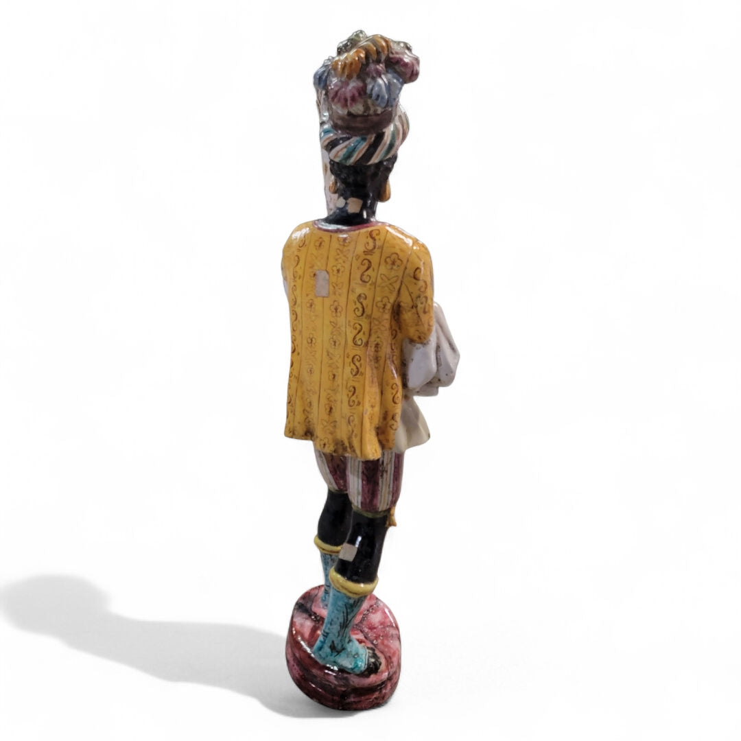 New - Antique Italian Hand Glazed Terracotta 2 Piece Blackamoore Statue Flower Floor Vase