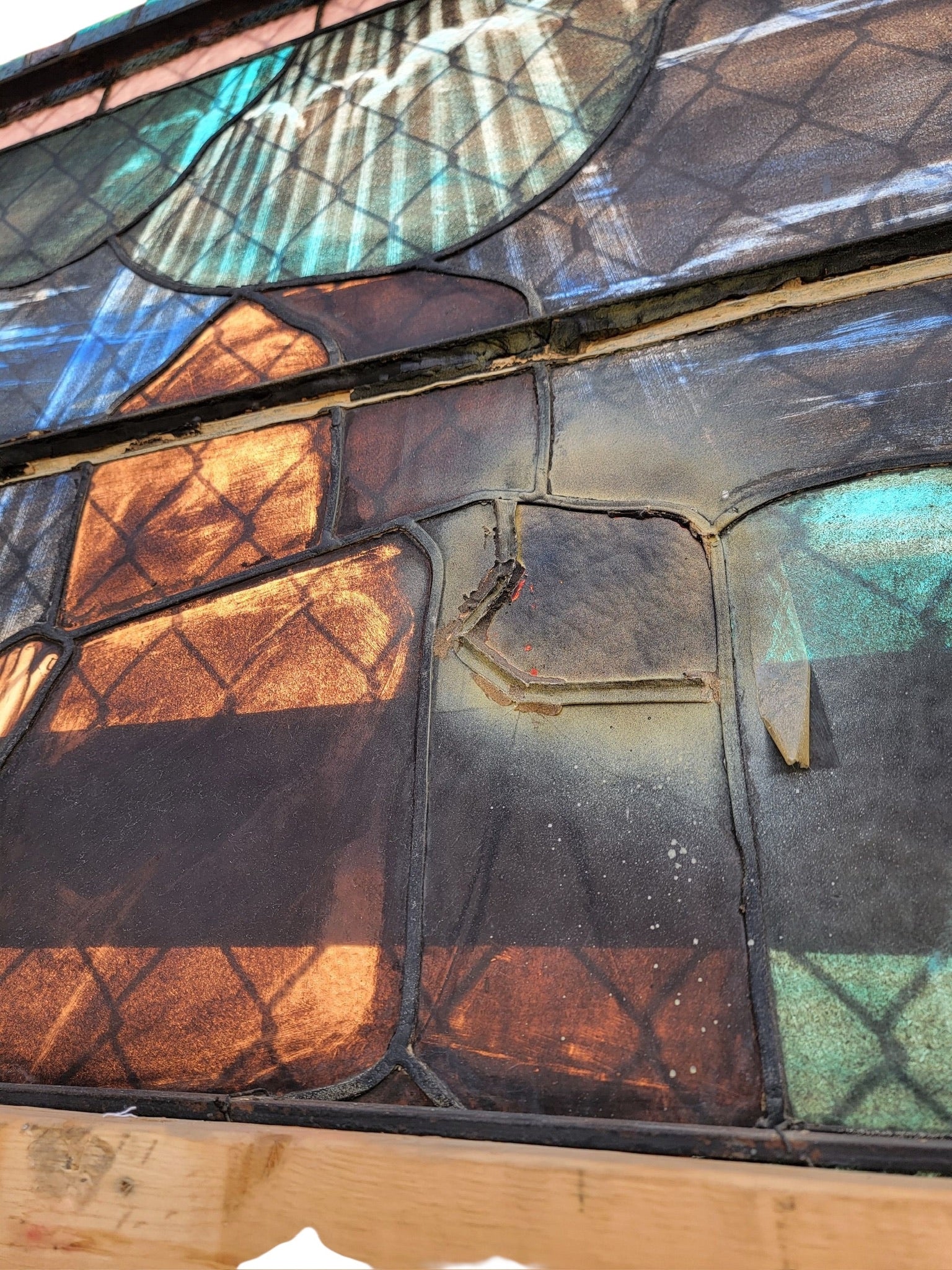 Antique Monumental Tiffany Style Salvaged “Heaven” Stained Glass Window