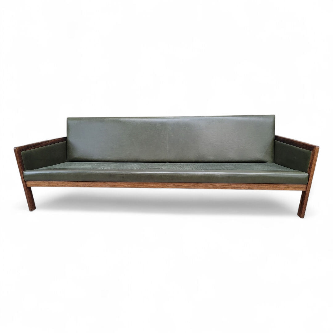 New - Mid Century Danish Modern Vatne Mobler Teak Frame Sofa & Club Chairs Newly Upholstered in Italian Hunter Green Leather