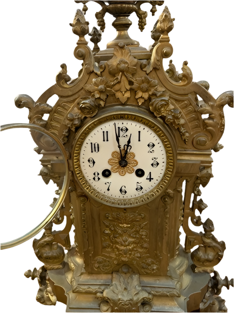 Antique Art Nouveau Mantle Clock and Candelabras - Garniture Set