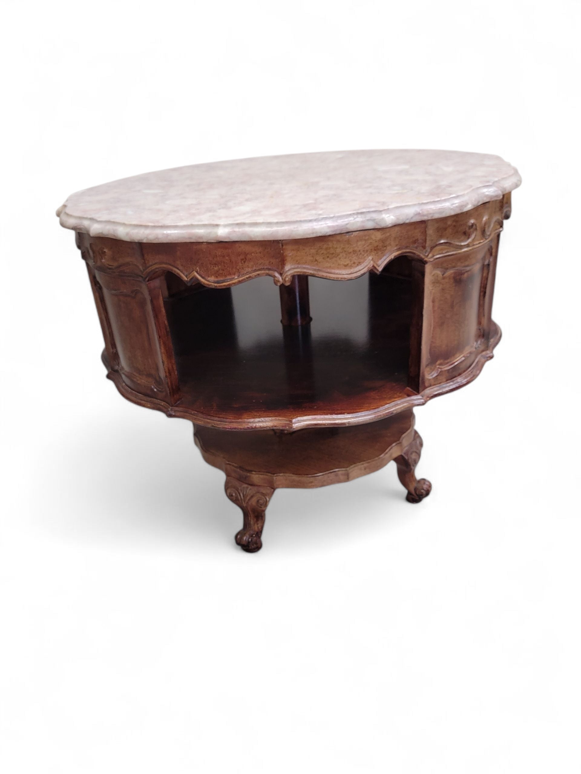 Antique French Victorian Rotating Pink Marble Top Drum Table