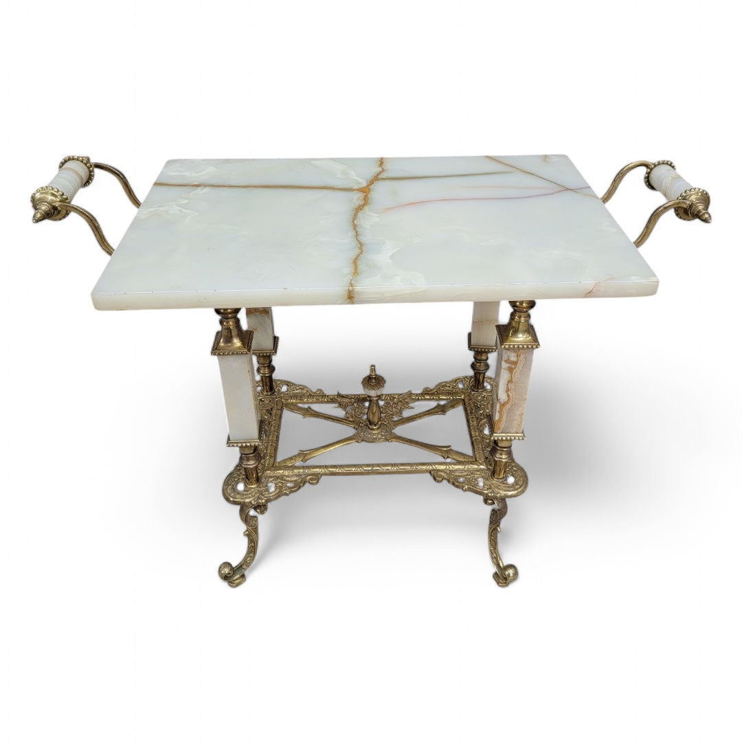 Antique Oscar Bach Ornate Bronze and Onyx Table Set - Set of 2