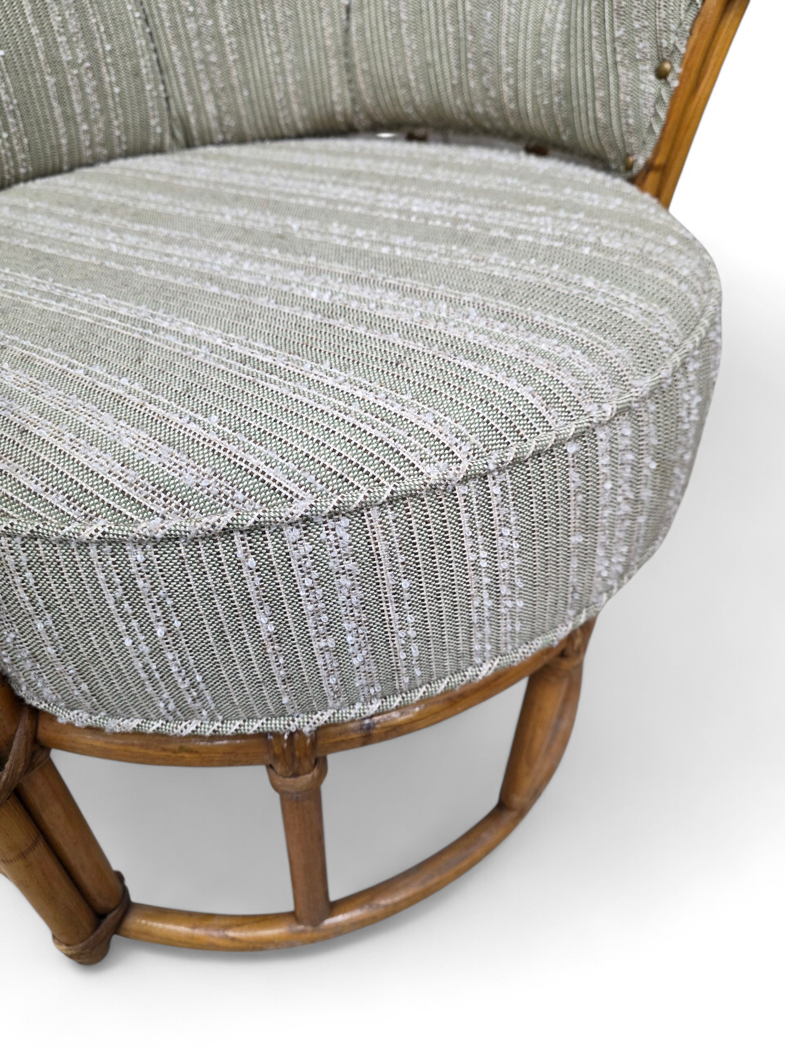 MCM Heywood Wakefield “Ashcraft” Bamboo Style Rattan Chairs Newly Reupholstered – Pair
