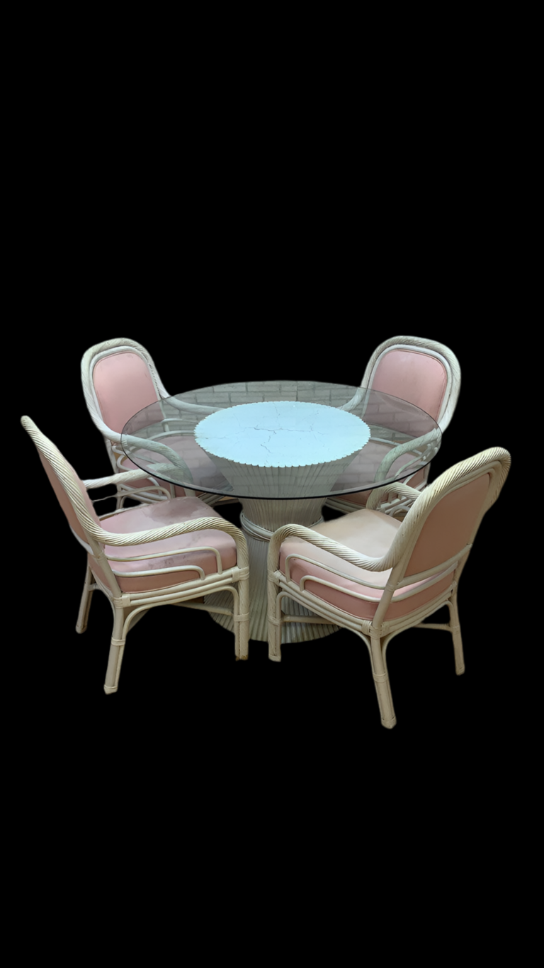 Mid Century Modern McGuire White Cane 6 Piece Dining Set