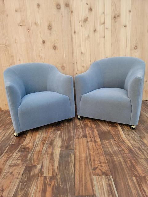 Mid Century Modern Barrel Back Club Chairs by Kroehler Newly Upholstered  - Pair