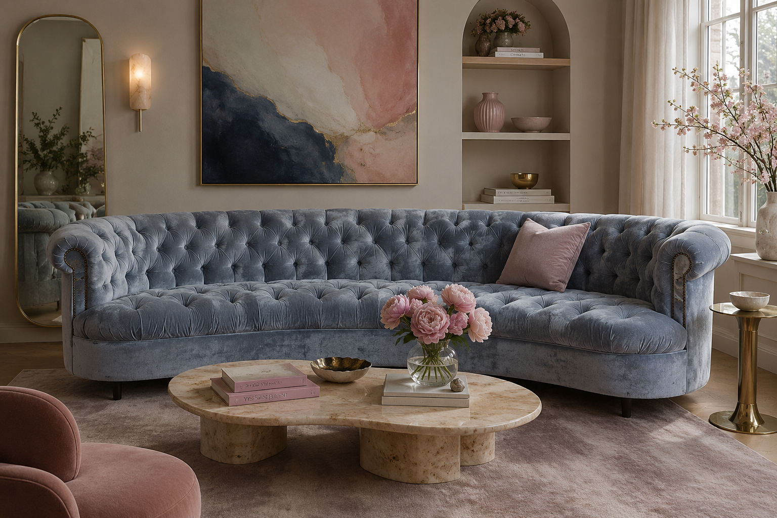 Rebecca Mirrored Tufted Sofa