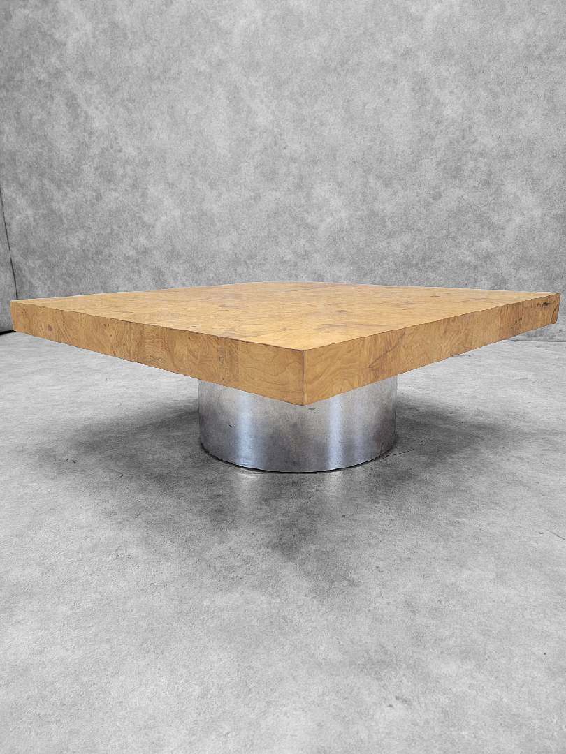 Mid Century Modern Milo Baughman Style Burlwood Coffee Table by Pace