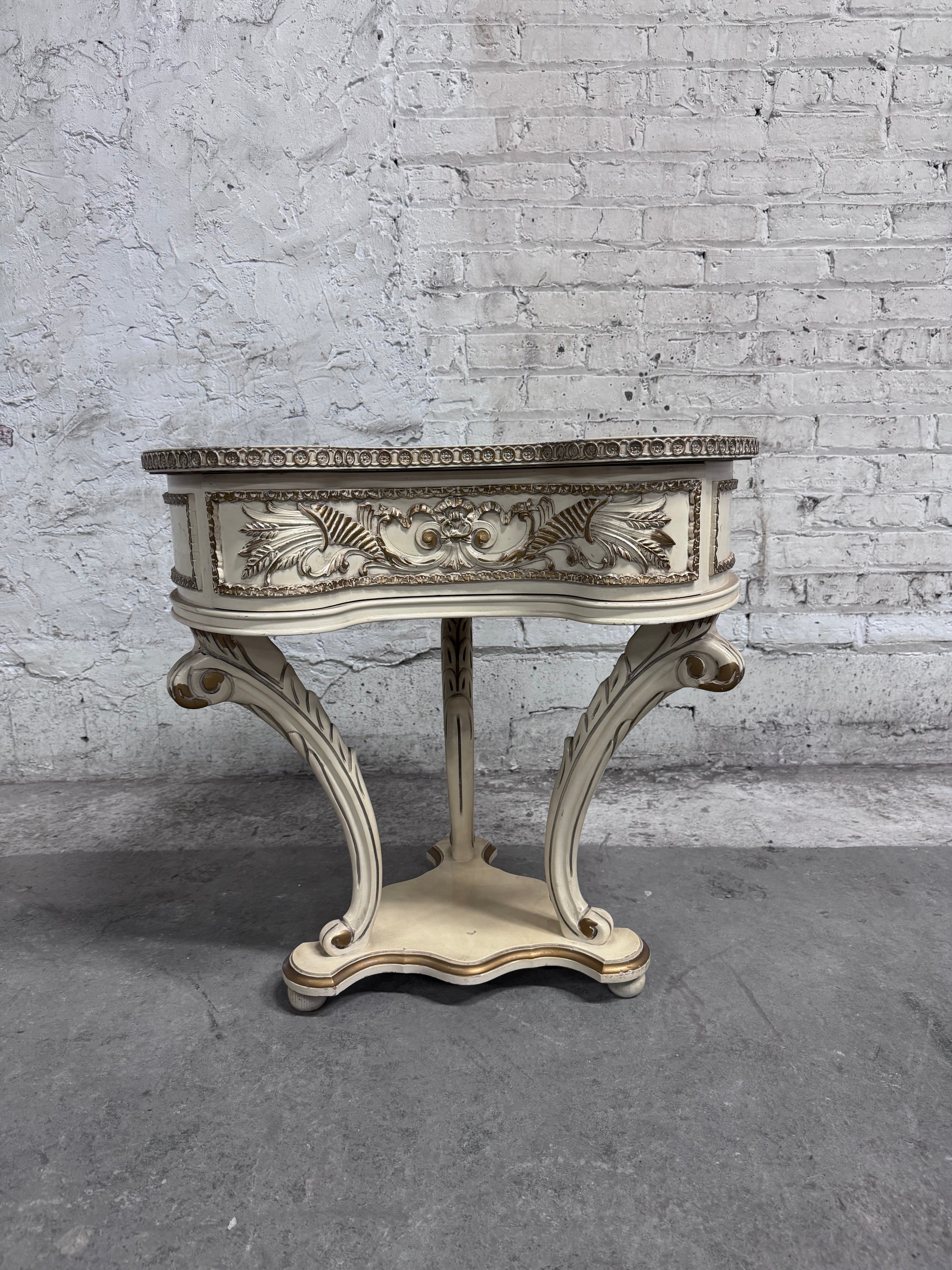 Antique Hand Stenciled with Metallic Oil Strokes Side Table