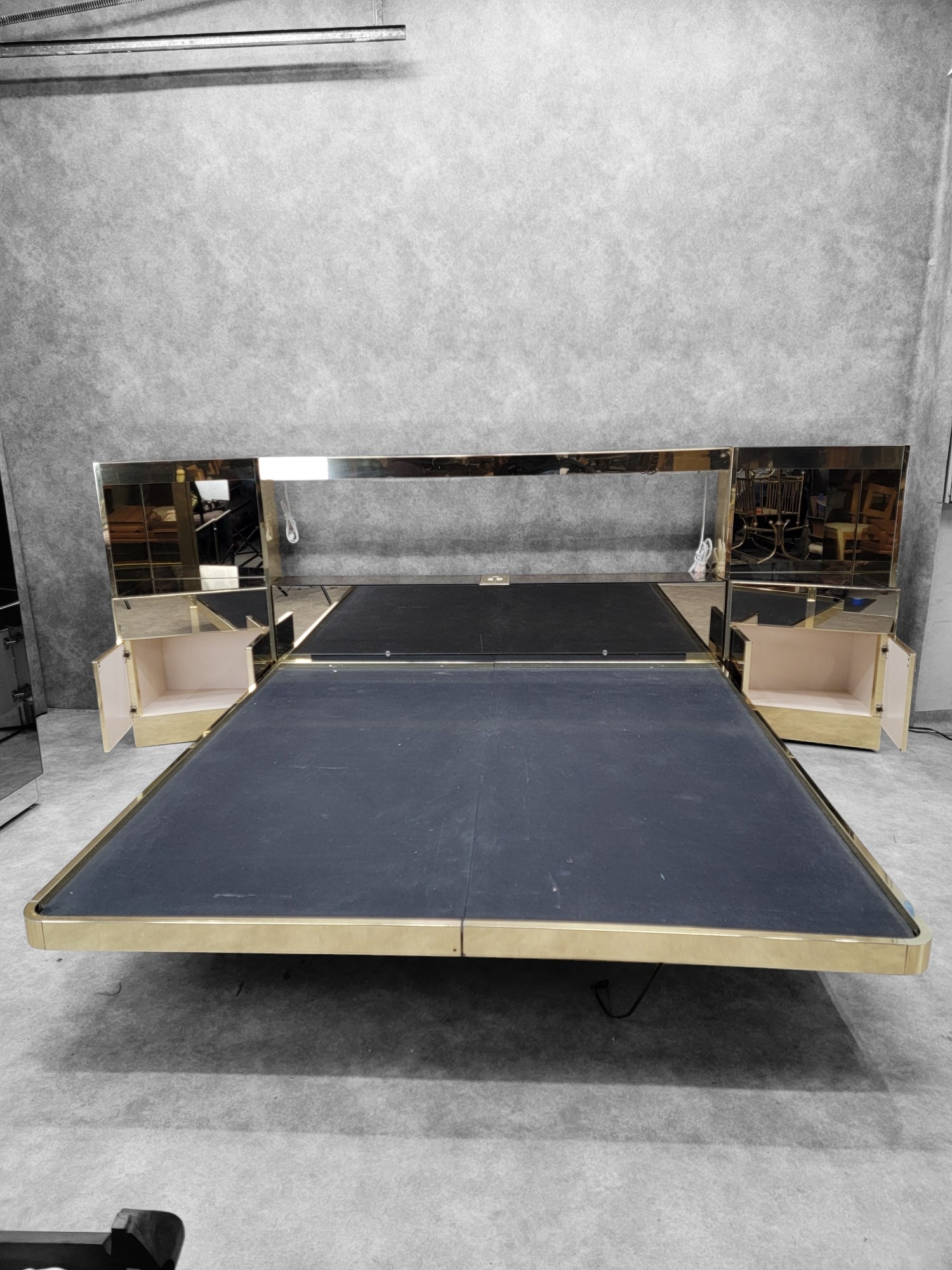 Mid Century Modern Bronze Mirrored and Brass Finish Bedroom Set
