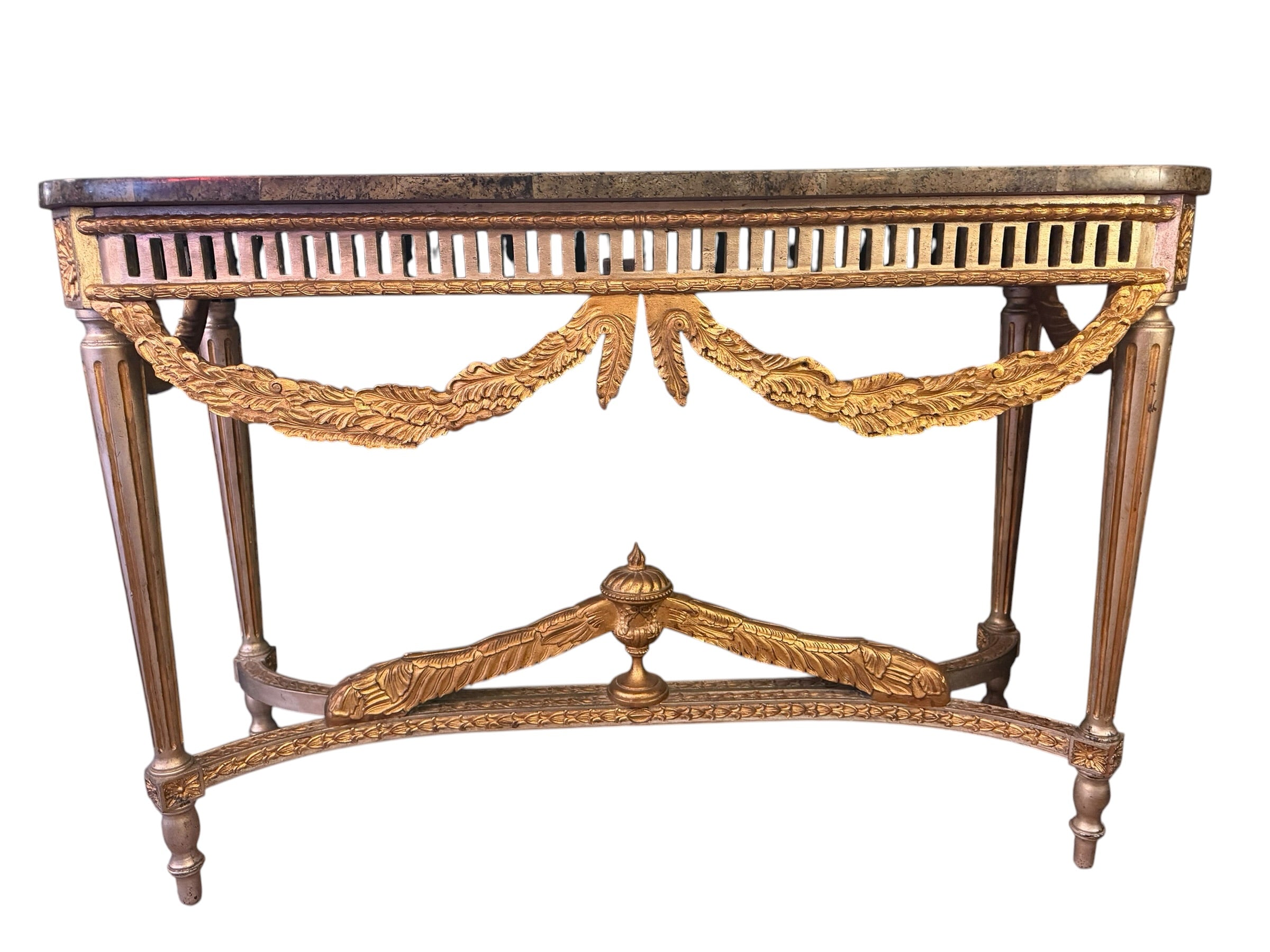 Vintage Neoclassical Style Hall Table with Faux Green Marble Top