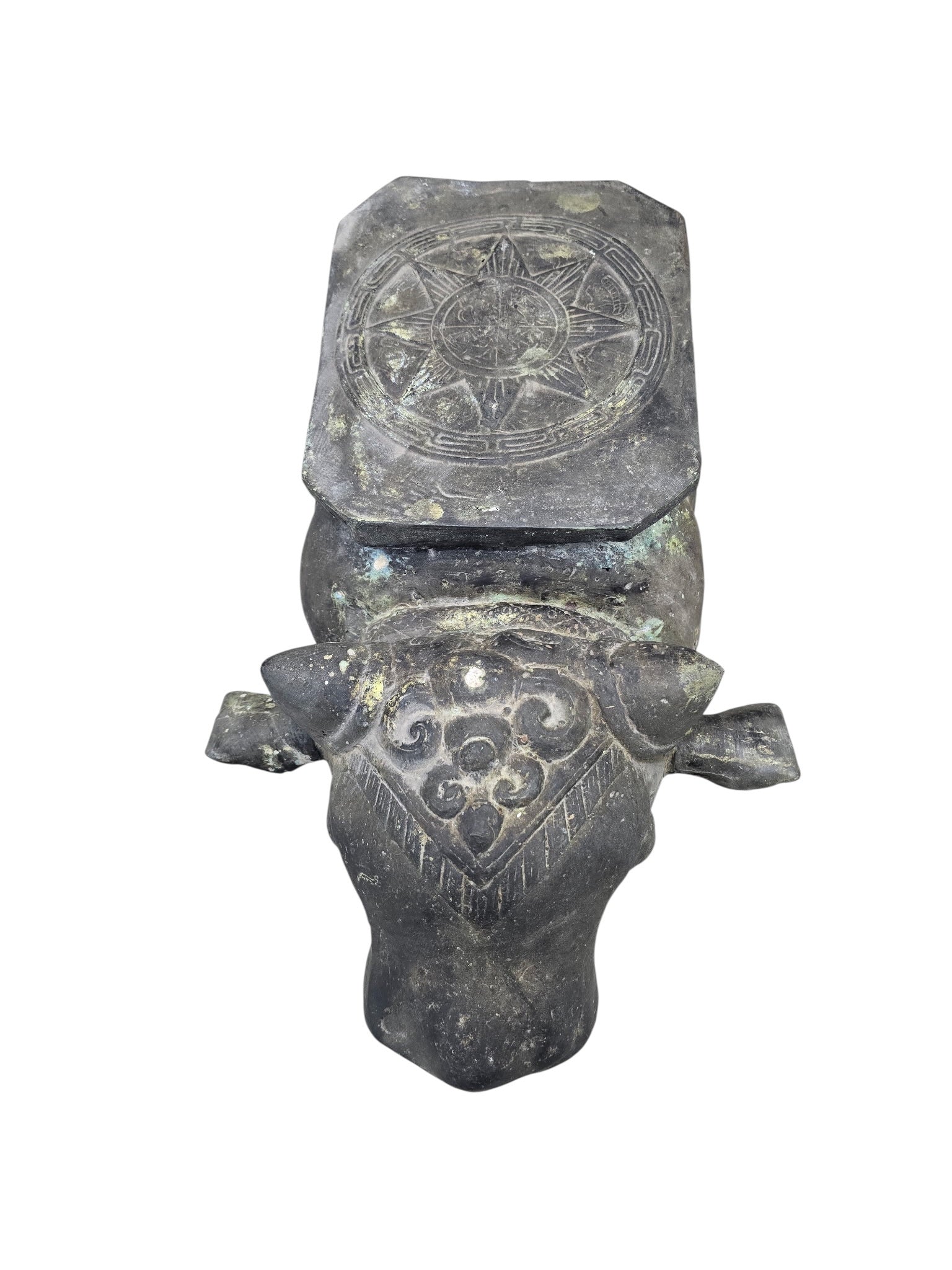 New - Antique Balinese Hammered Bronze Saddled Nandi Bull Table