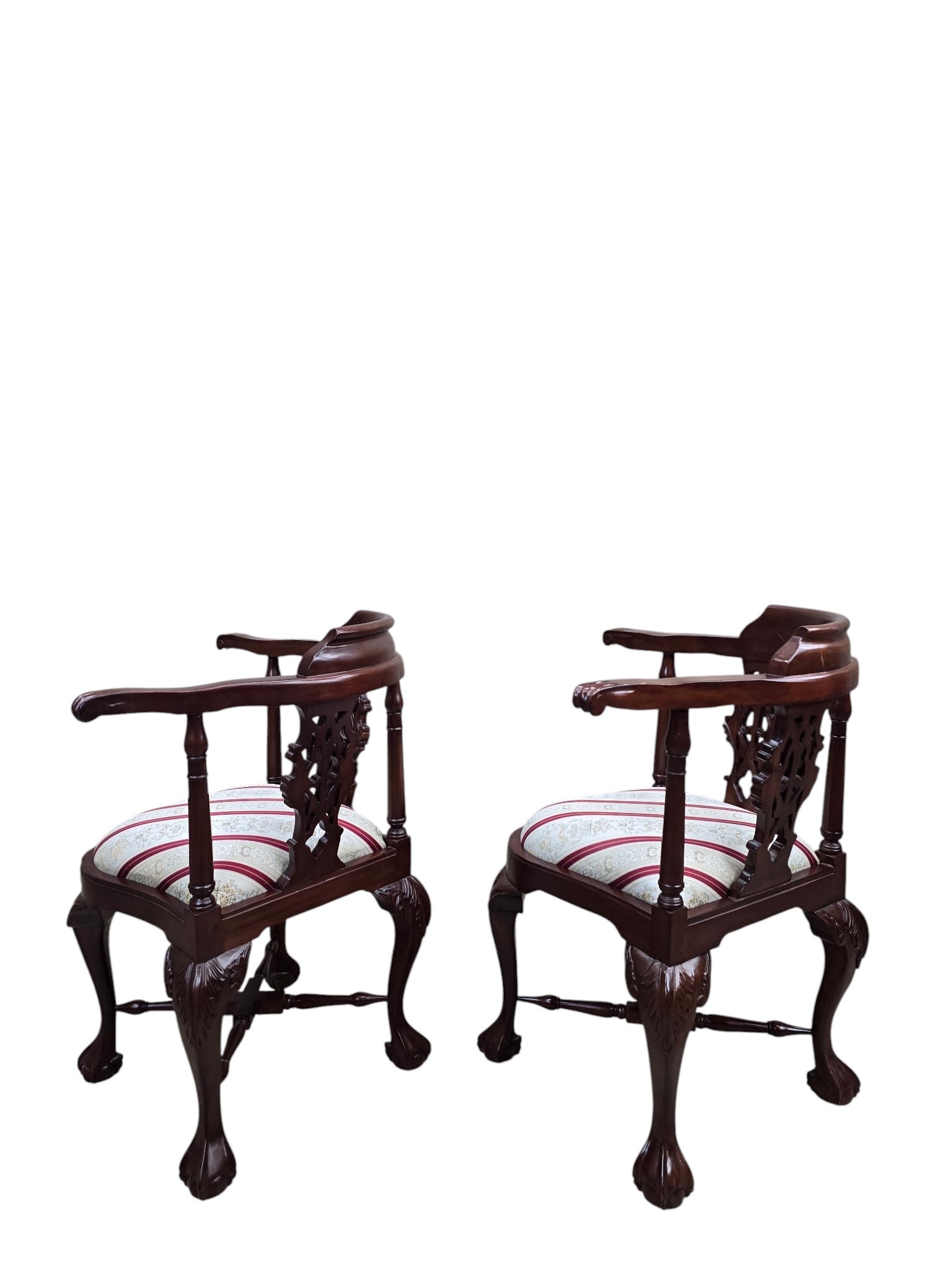 NEW - Antique English Carved Corner Chair - Pair
