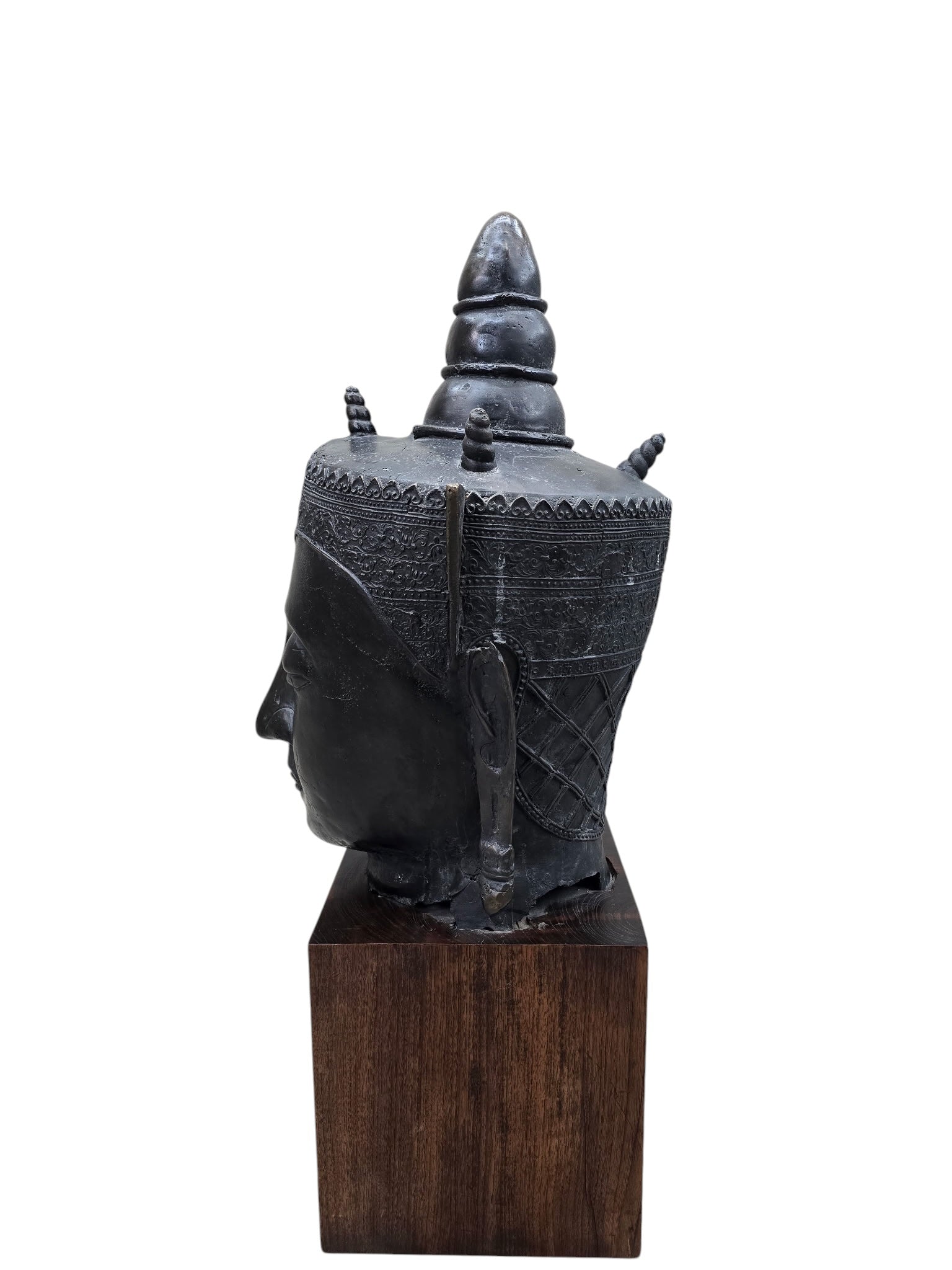 Vintage Southeast Asian Bronze Buddha Head Mounted