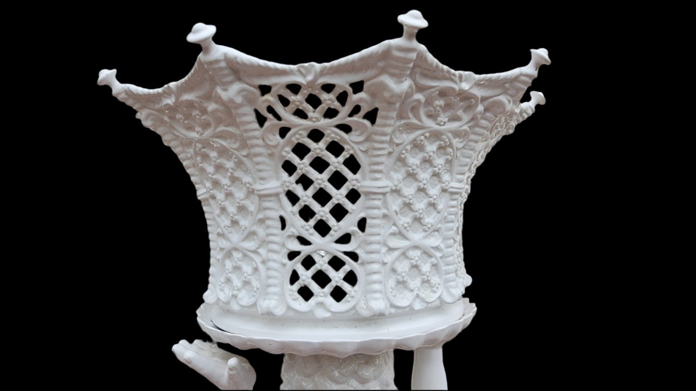 Antique Italian Rococo Style White Capodimonte-Style Cherub Putti Figural Plant Stand / Pedestal Sculpture