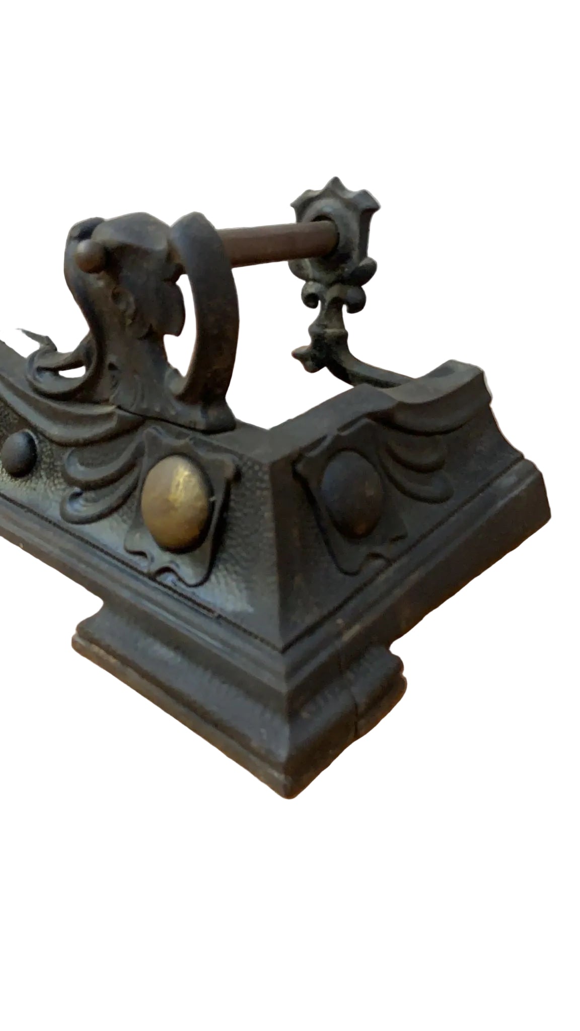 Victorian Art Nouveau Style Cast Iron and Brass Fire Fender