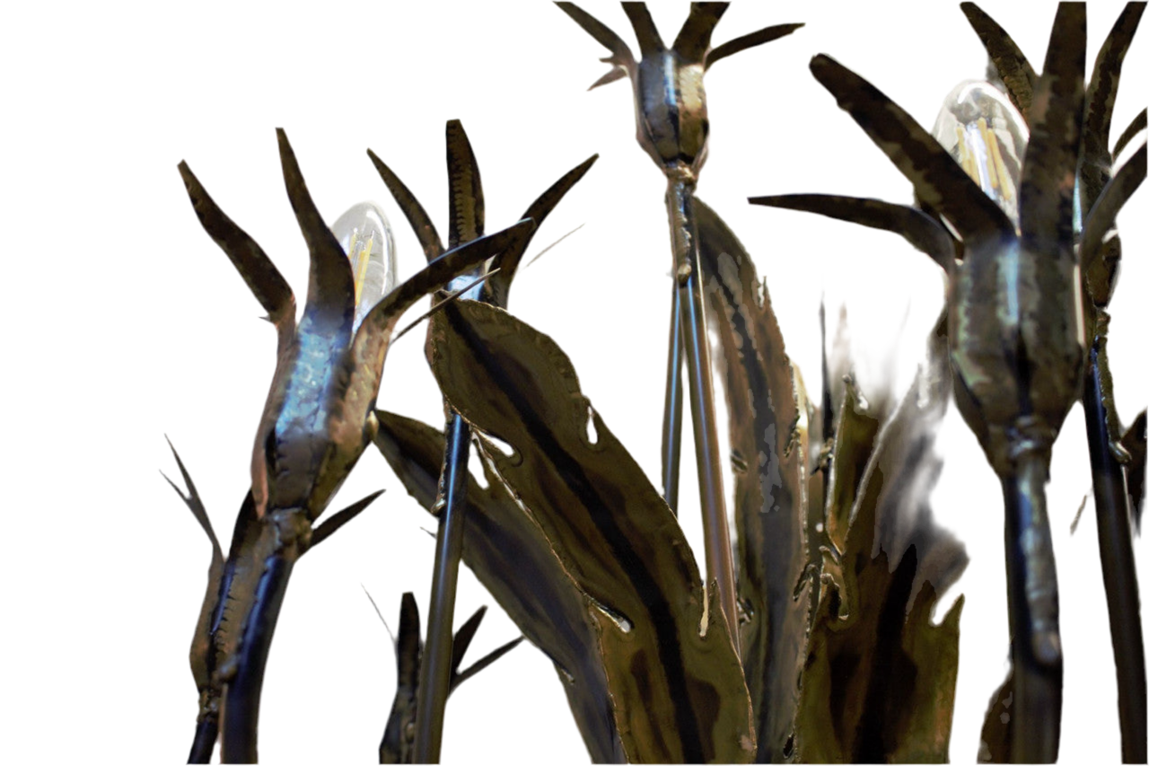 MCM Brutalist Style Torched Brass Chandelier by Tom Greene