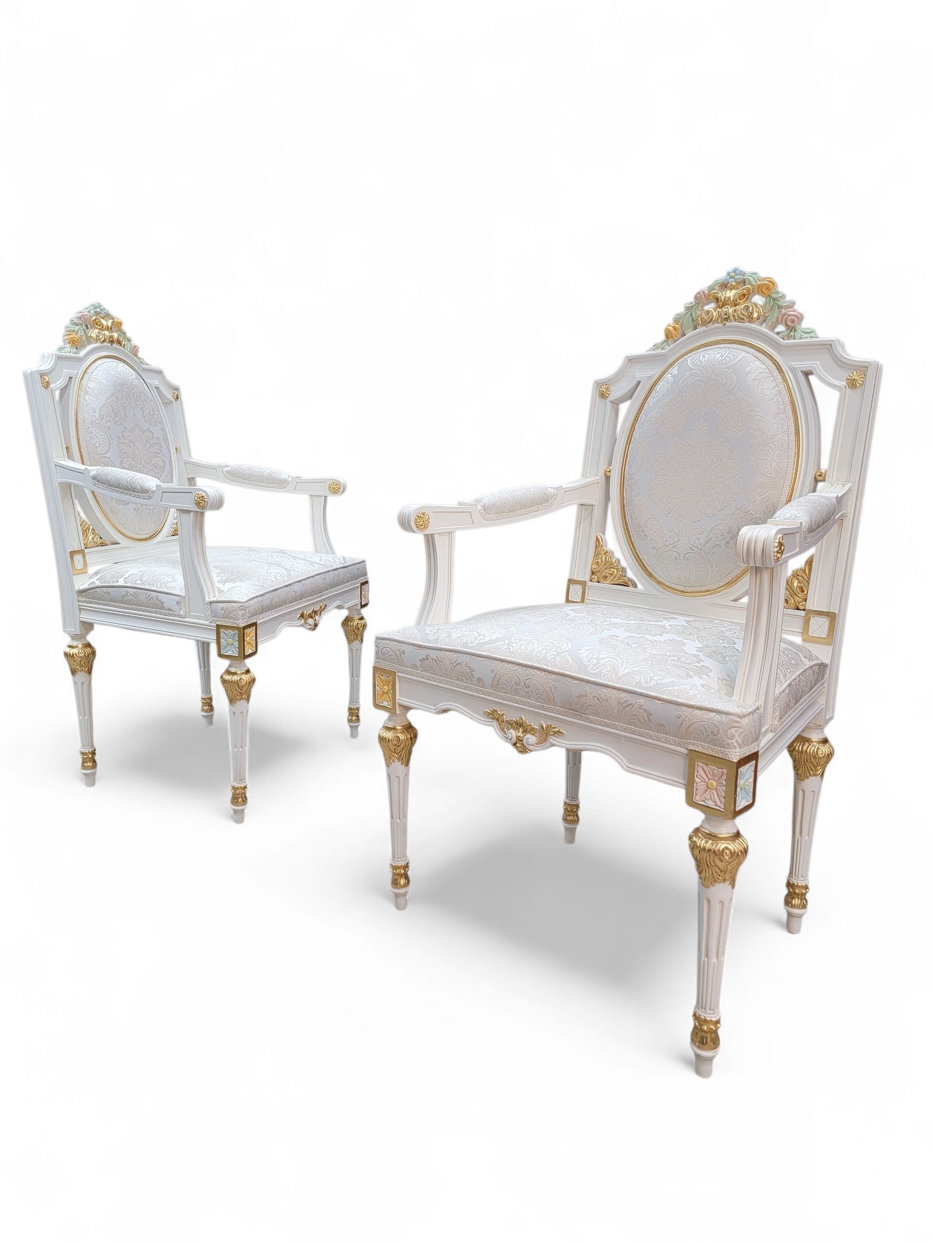 Vintage Monumental 20 Seat Venetian Rococo Gilded Hand Painted Capodimonte Style Dining Set