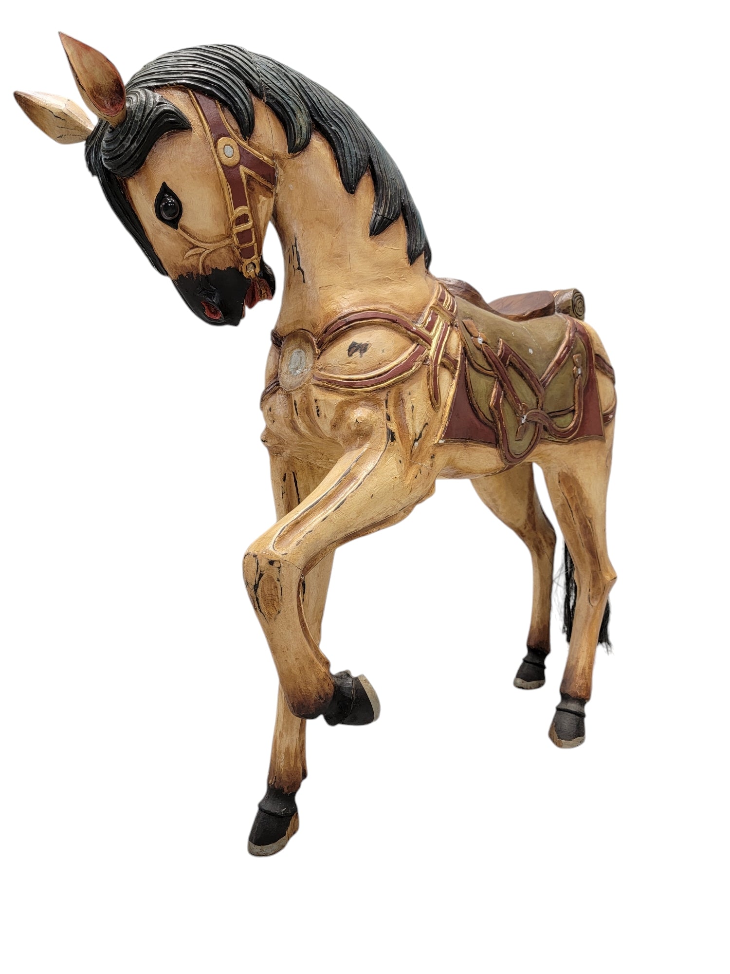 New - Antique French Carved Wood Hand Painted  Carousel Horse