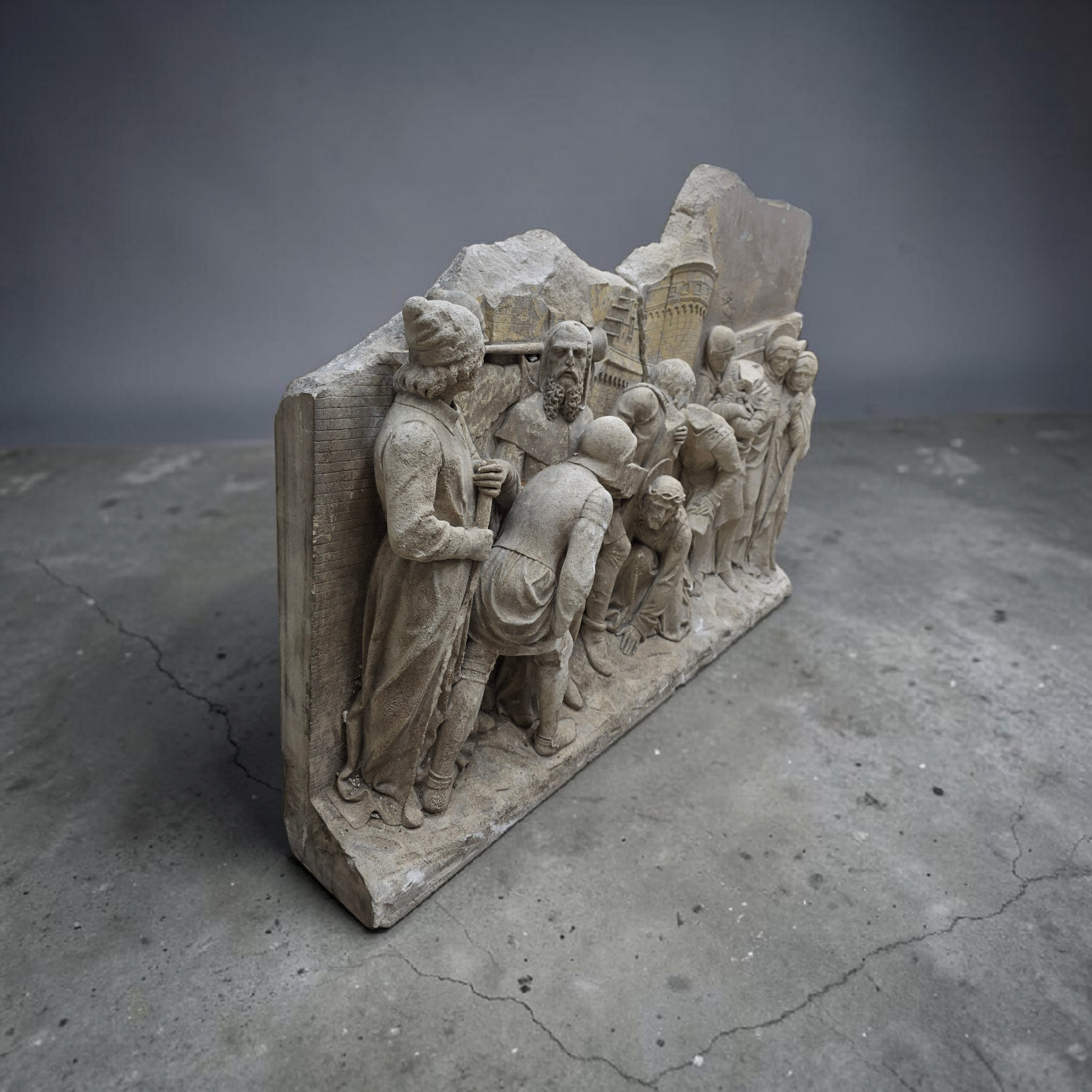 Antique Monumental European "Stations of The Cross" Stone Relief Panels — Pair