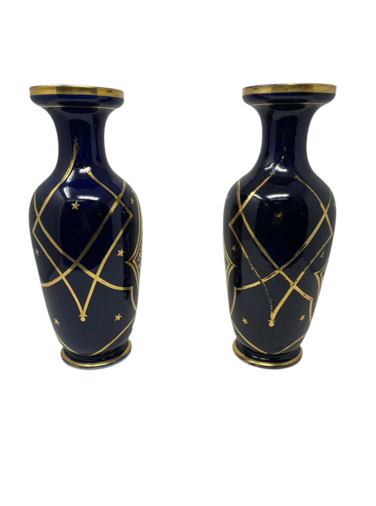 Antique French Old Paris Gilded Porcelain Vases - Pair