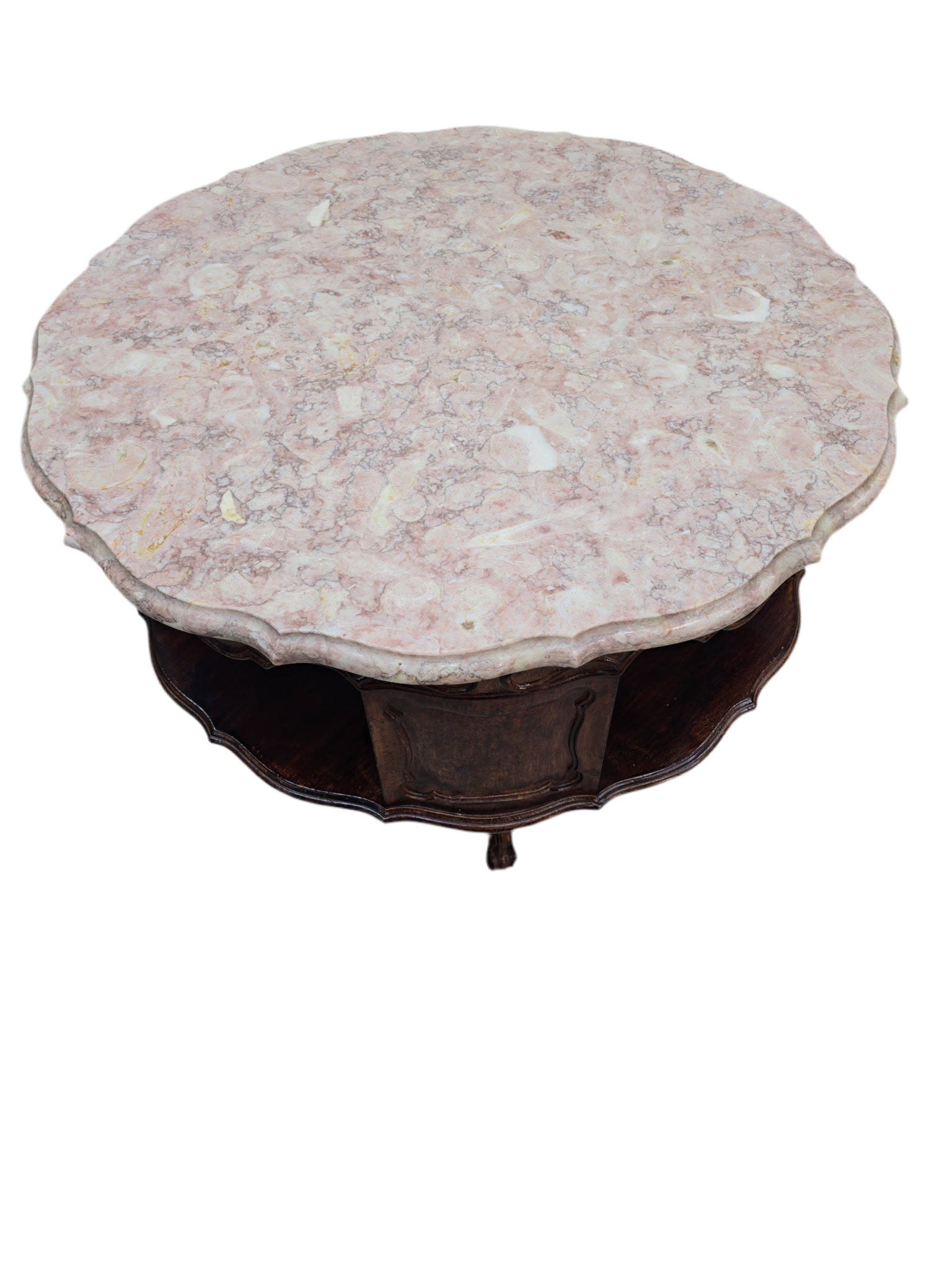 Antique French Victorian Rotating Pink Marble Top Drum Table