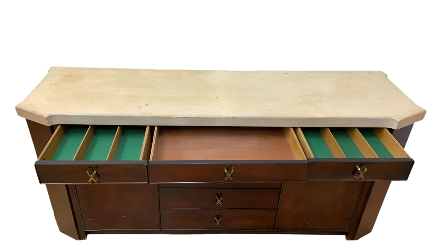 Mid Century Modern Paul Frankl for Johnson Furniture Company Cork and Mahogany Credenza