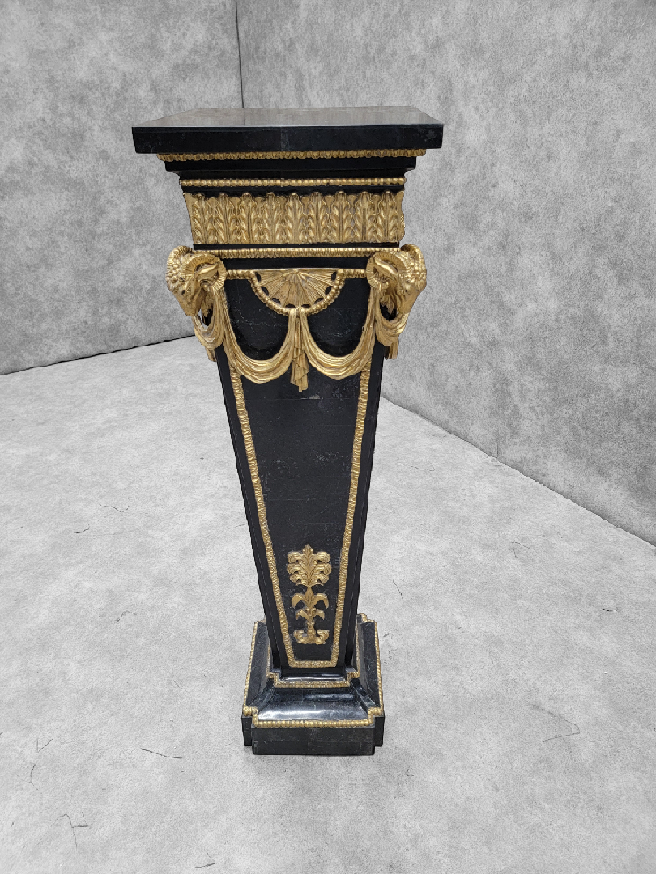 Antique French Black Marble with Gold Gild Pedestal Stand